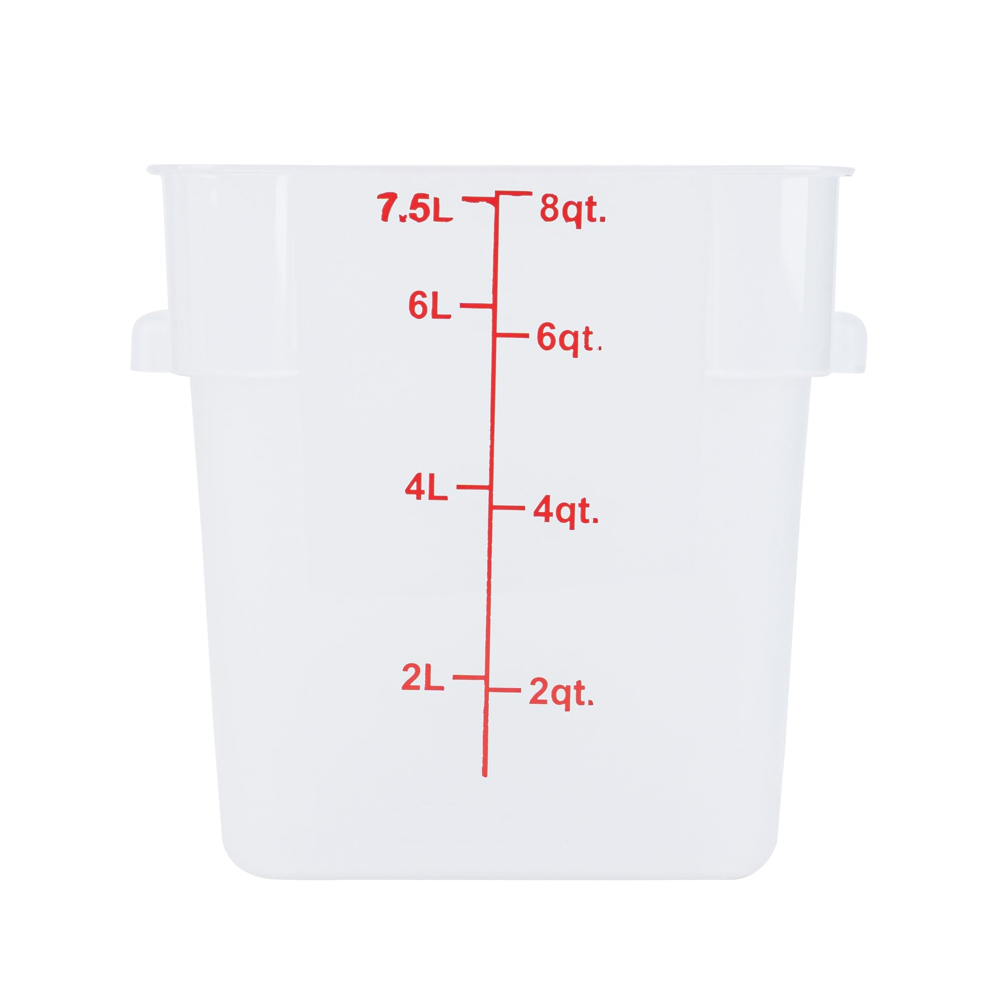 Met Lux 8 qt Square Translucent Plastic Food Storage Container - with Red Volume Markers - 8 3/4" x 8 3/4" x 8 1/2" - 10 count box