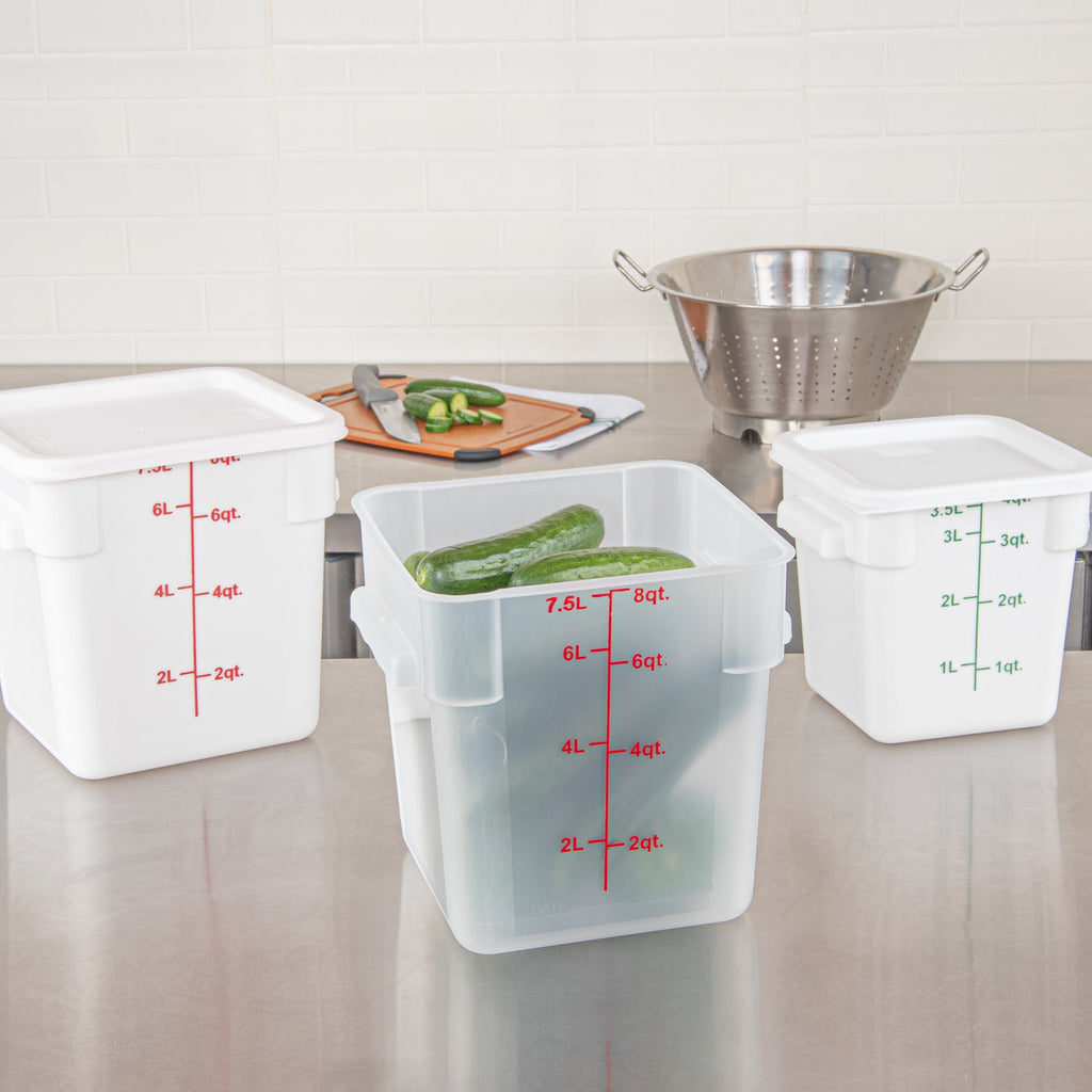 Met Lux 8 qt Square Translucent Plastic Food Storage Container - with Red Volume Markers - 8 3/4" x 8 3/4" x 8 1/2" - 10 count box