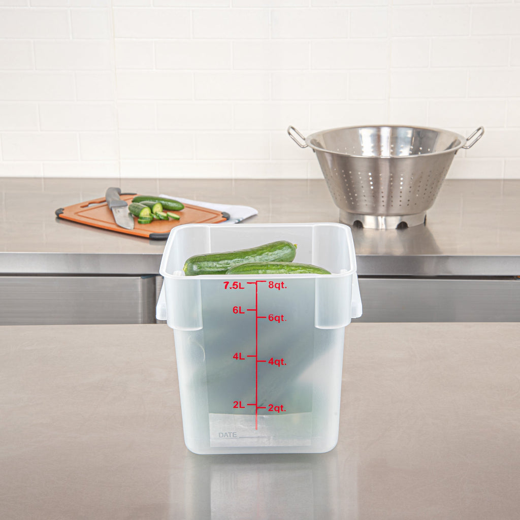 Met Lux 8 qt Square Translucent Plastic Food Storage Container - with Red Volume Markers - 8 3/4" x 8 3/4" x 8 1/2" - 10 count box