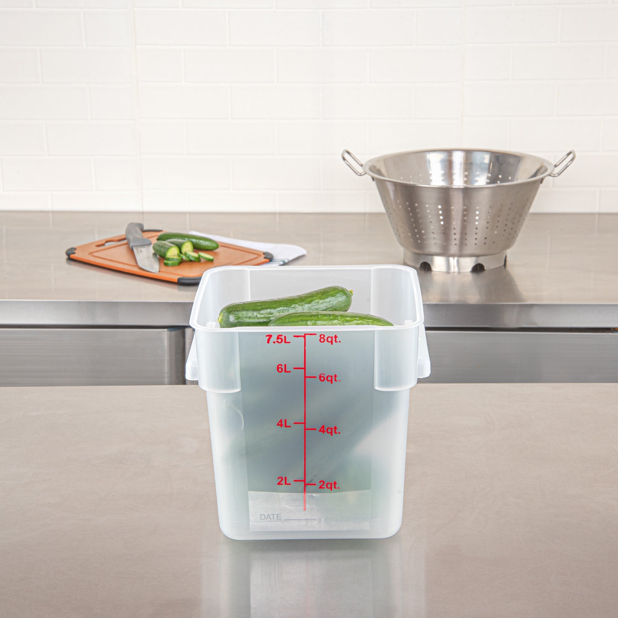 Met Lux 8 qt Square Translucent Plastic Food Storage Container - with Red Volume Markers - 8 3/4" x 8 3/4" x 8 1/2" - 10 count box
