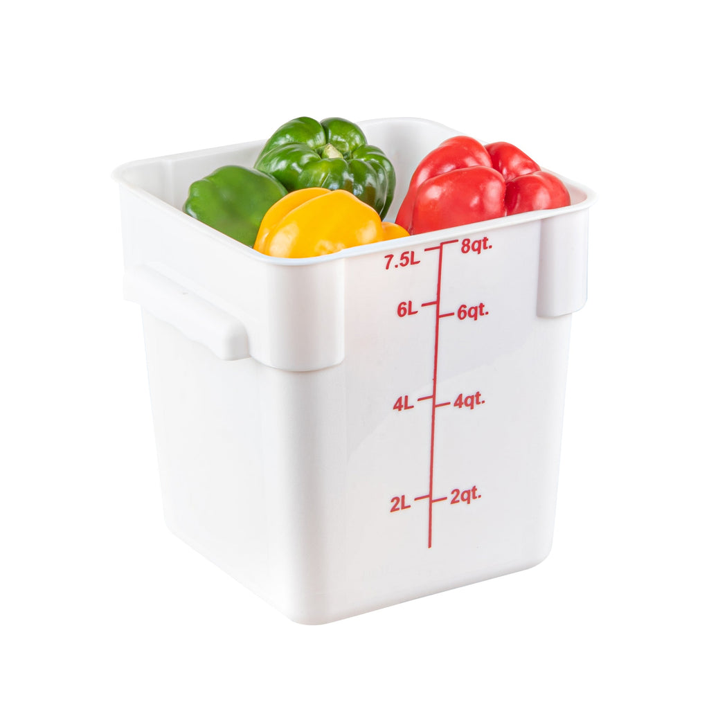 Met Lux 8 qt Square White Plastic Food Storage Container - with Red Volume Markers - 8 3/4" x 8 3/4" x 8 1/2" - 10 count box