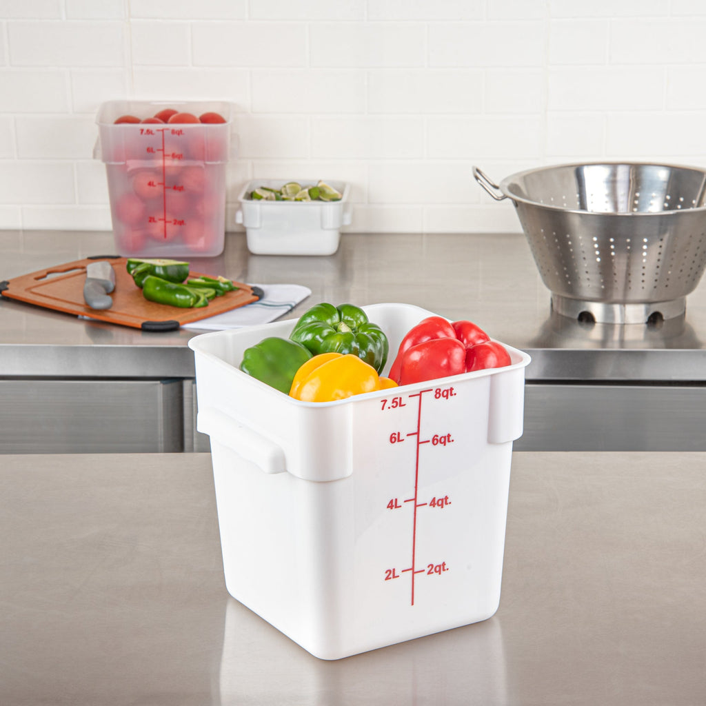 Met Lux 8 qt Square White Plastic Food Storage Container - with Red Volume Markers - 8 3/4" x 8 3/4" x 8 1/2" - 10 count box
