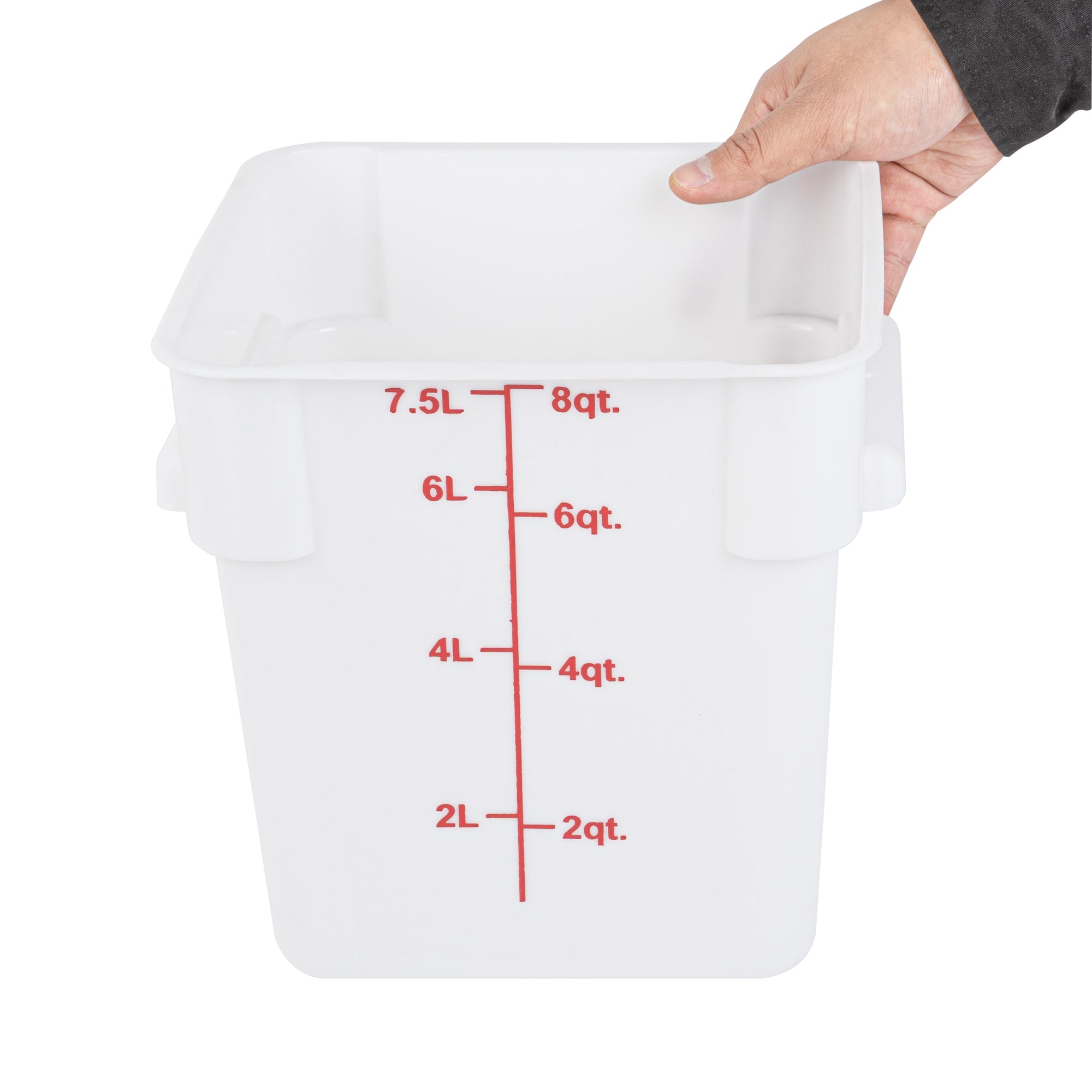 Met Lux 8 qt Square White Plastic Food Storage Container - with Red Volume Markers - 8 3/4" x 8 3/4" x 8 1/2" - 10 count box