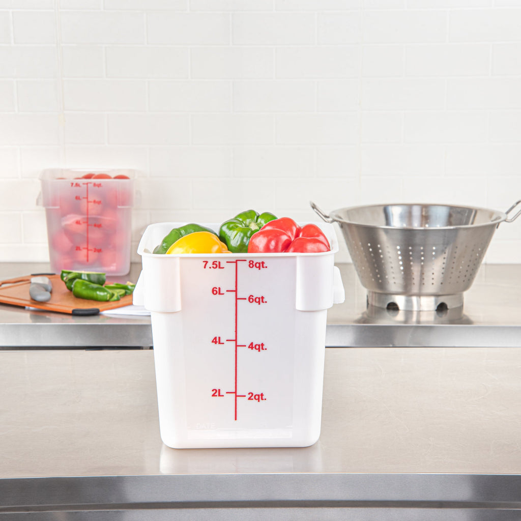 Met Lux 8 qt Square White Plastic Food Storage Container - with Red Volume Markers - 8 3/4" x 8 3/4" x 8 1/2" - 10 count box