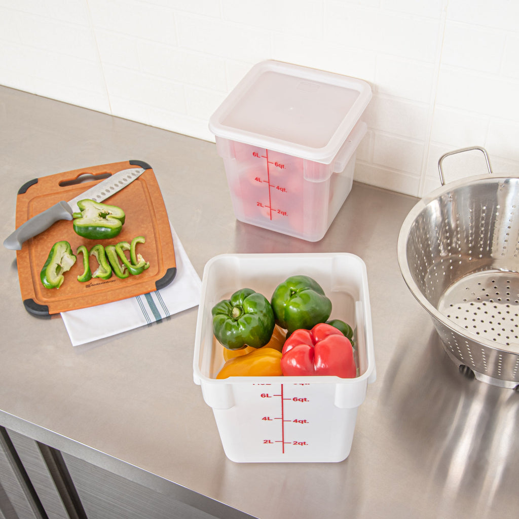 Met Lux 8 qt Square White Plastic Food Storage Container - with Red Volume Markers - 8 3/4" x 8 3/4" x 8 1/2" - 10 count box
