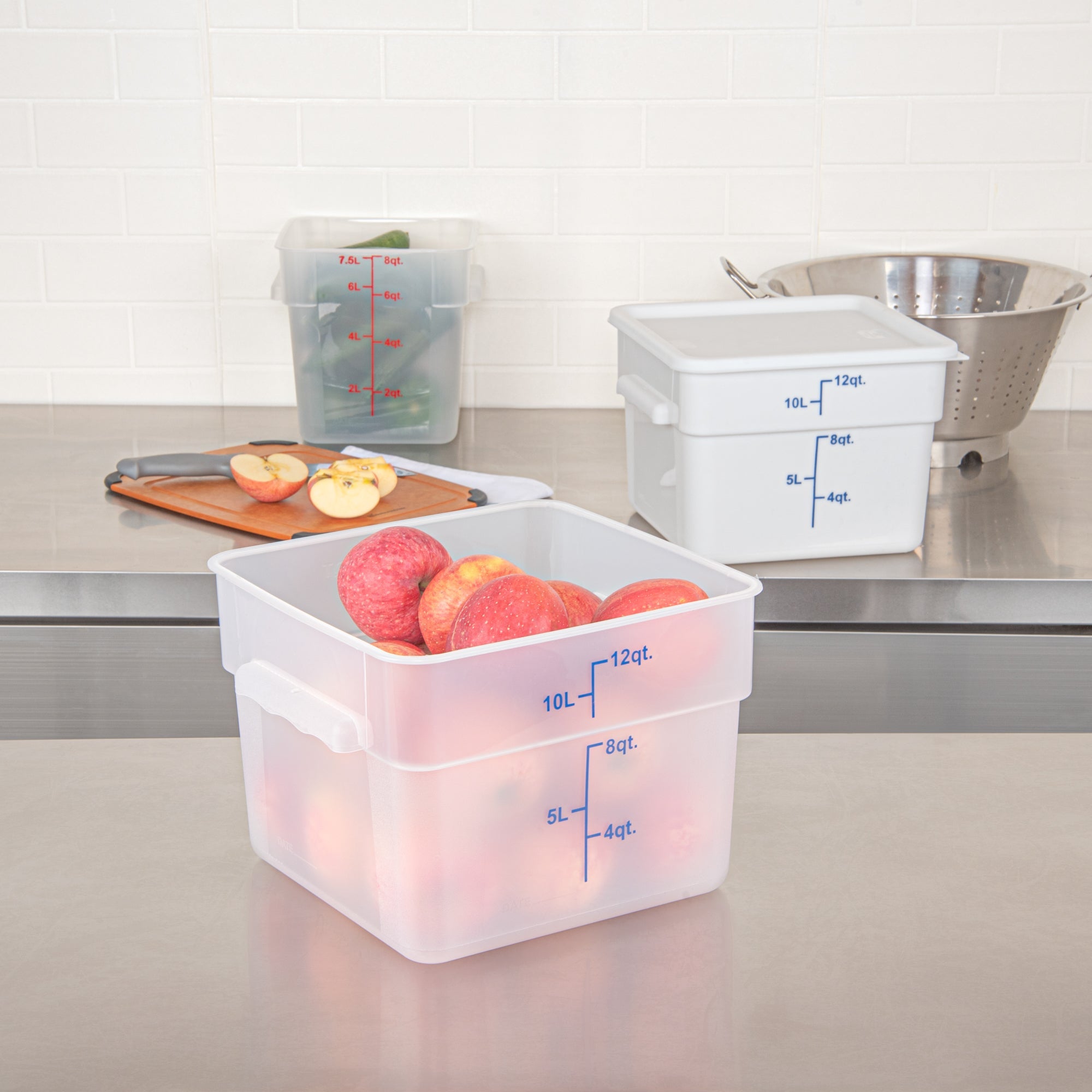 Met Lux 12 qt Square Translucent Plastic Food Storage Container - with Blue Volume Markers - 11" x 11" x 8" - 1 count box
