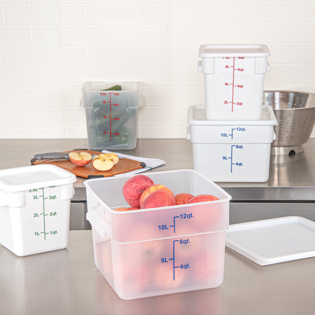 Met Lux 12 qt Square Translucent Plastic Food Storage Container - with Blue Volume Markers - 11" x 11" x 8" - 1 count box
