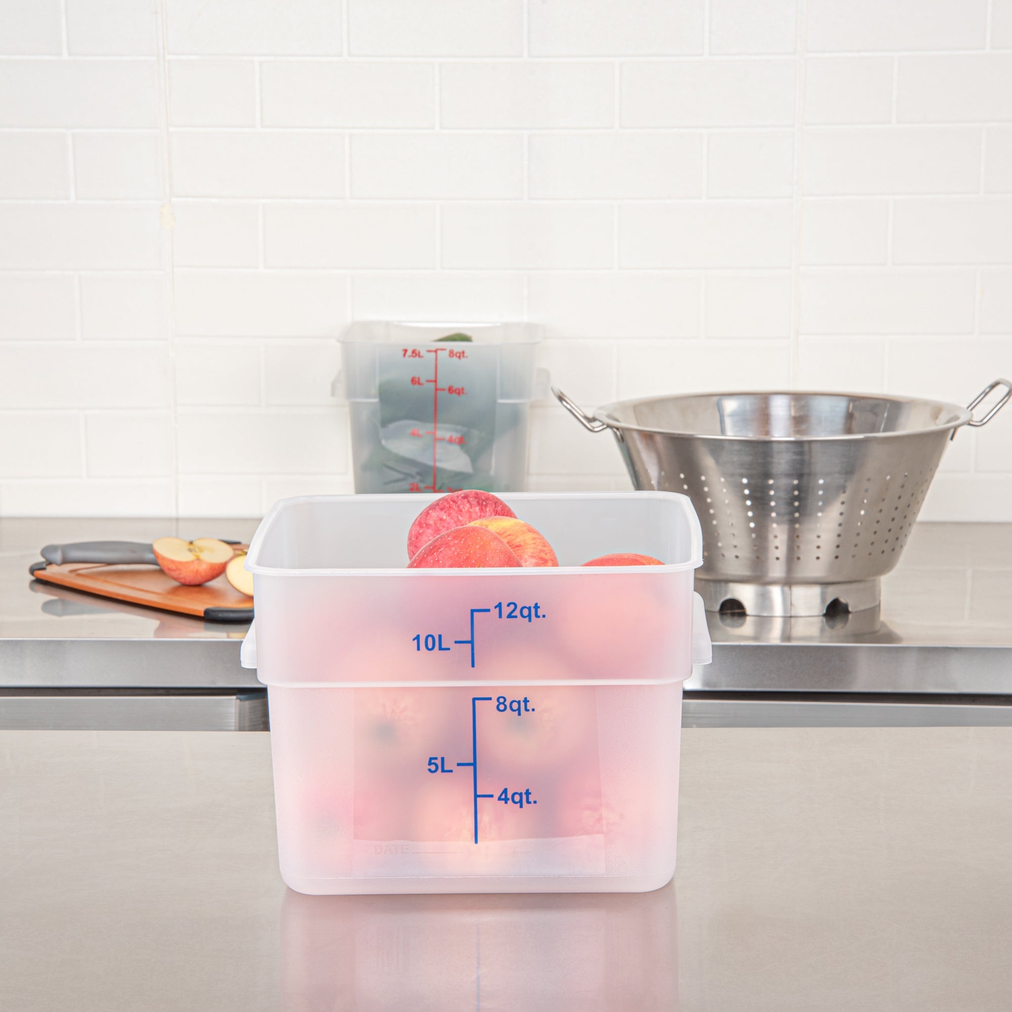 Met Lux 12 qt Square Translucent Plastic Food Storage Container - with Blue Volume Markers - 11" x 11" x 8" - 1 count box