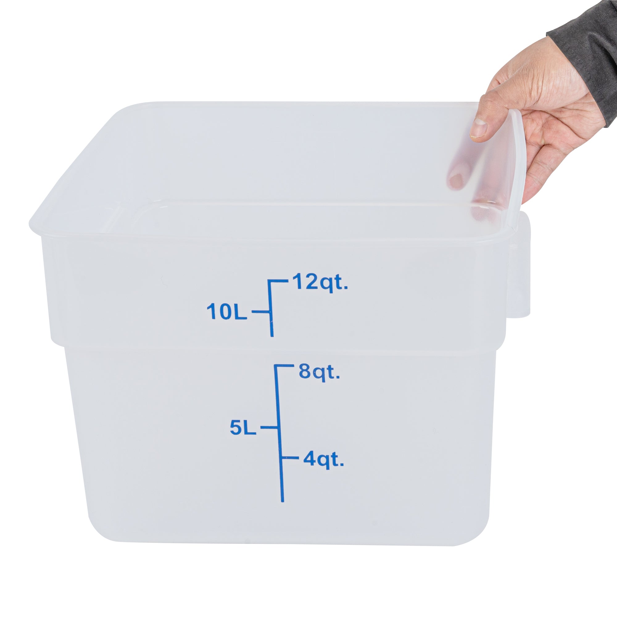 Met Lux 12 qt Square Translucent Plastic Food Storage Container - with Blue Volume Markers - 11" x 11" x 8" - 10 count box