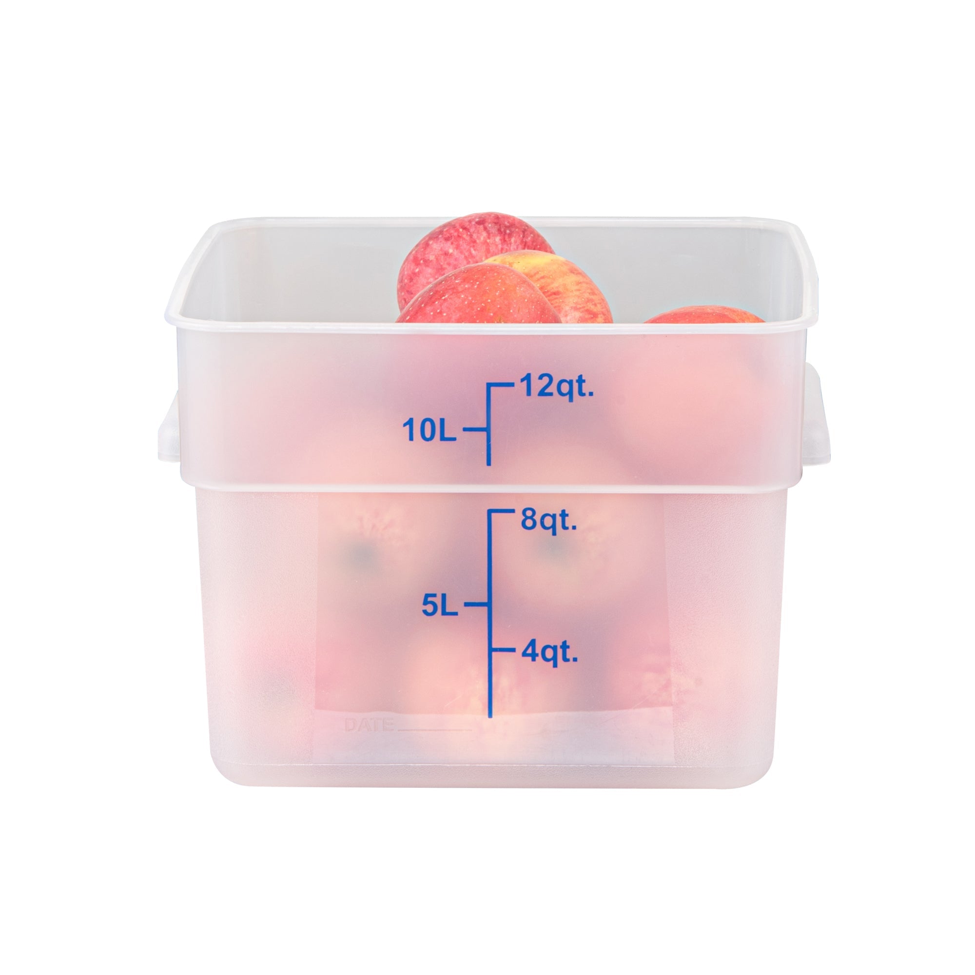 Met Lux 12 qt Square Translucent Plastic Food Storage Container - with Blue Volume Markers - 11" x 11" x 8" - 10 count box