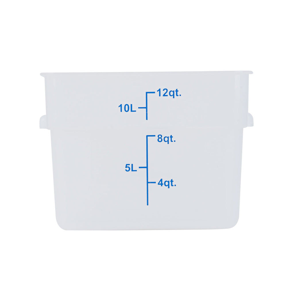 Met Lux 12 qt Square Translucent Plastic Food Storage Container - with Blue Volume Markers - 11" x 11" x 8" - 10 count box