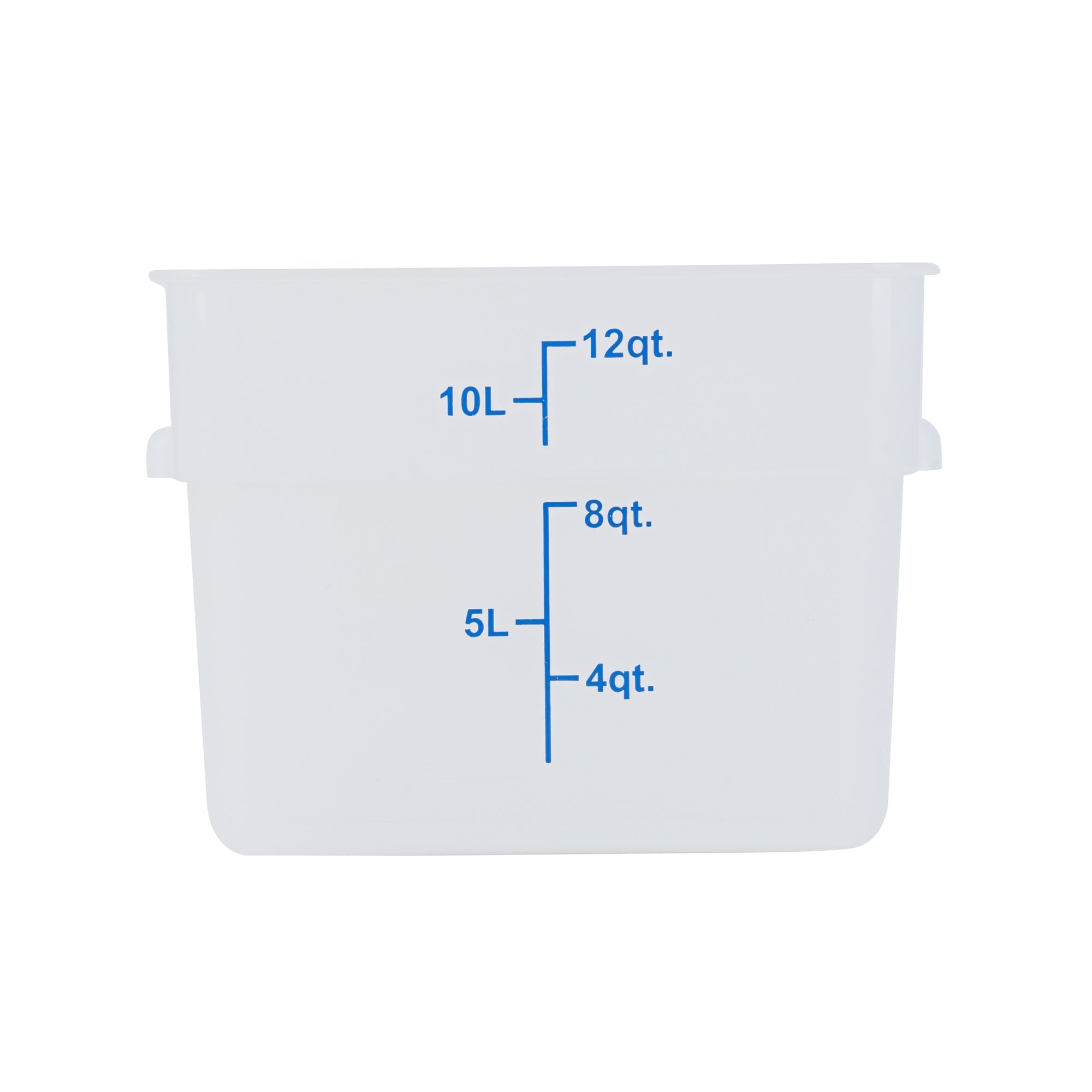 Met Lux 12 qt Square Translucent Plastic Food Storage Container - with Blue Volume Markers - 11" x 11" x 8" - 10 count box