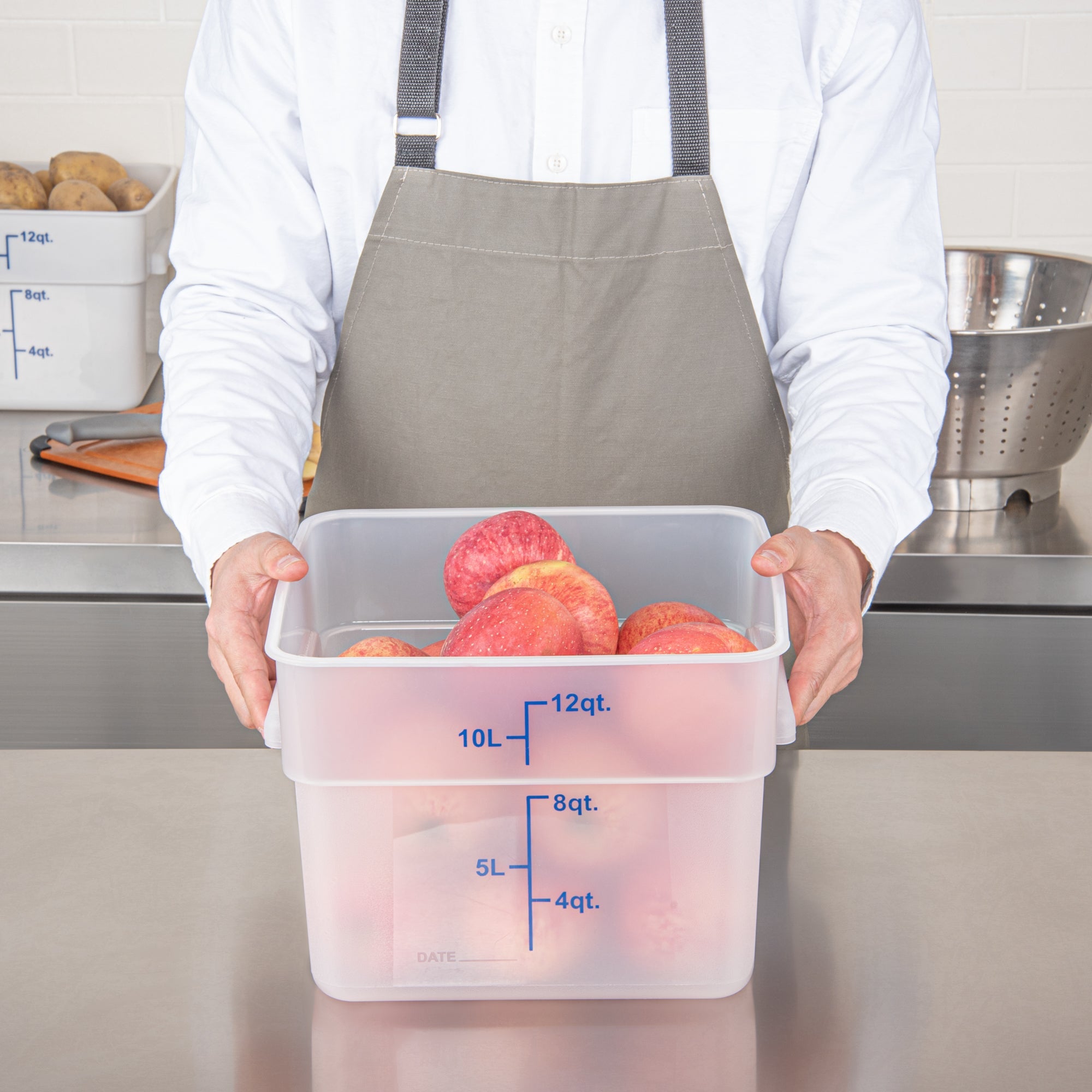 Met Lux 12 qt Square Translucent Plastic Food Storage Container - with Blue Volume Markers - 11" x 11" x 8" - 10 count box
