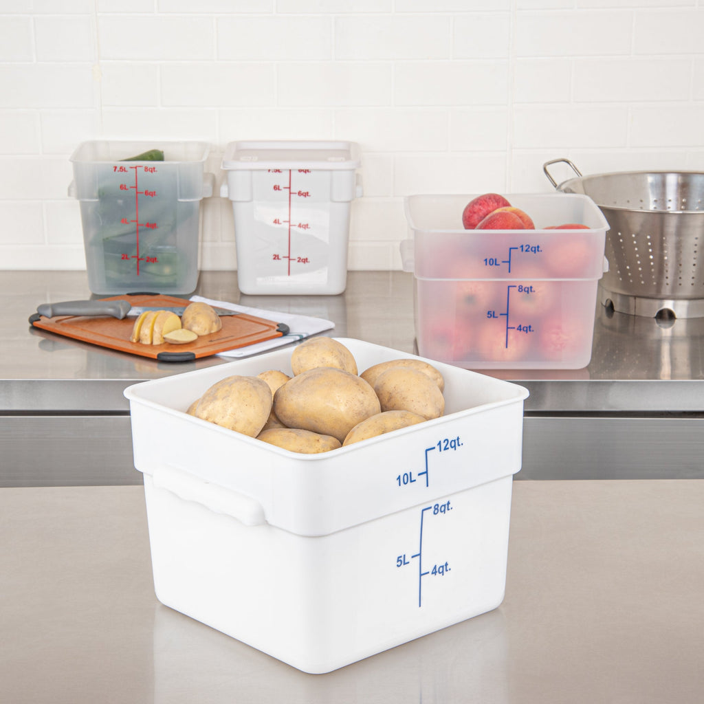 Met Lux 12 qt Square White Plastic Food Storage Container - with Blue Volume Markers - 11" x 11" x 8" - 1 count box