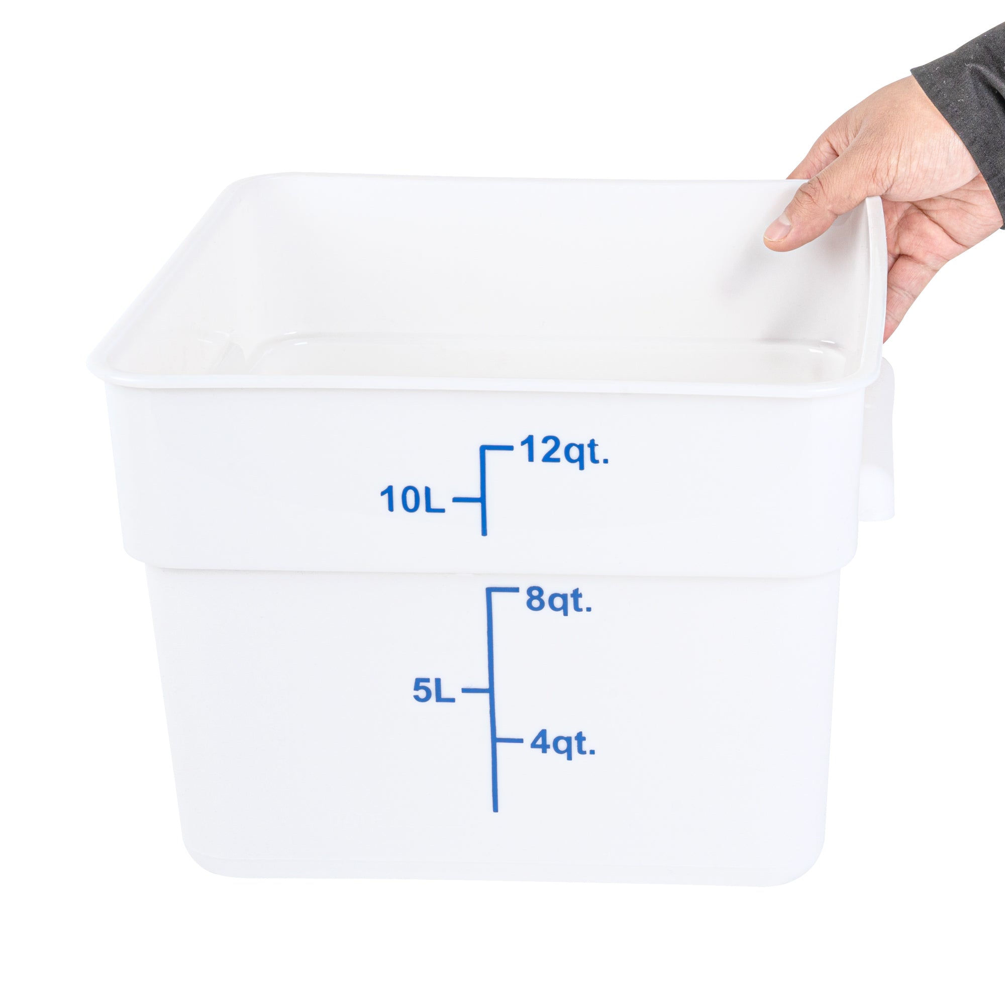 Met Lux 12 qt Square White Plastic Food Storage Container - with Blue Volume Markers - 11" x 11" x 8" - 1 count box