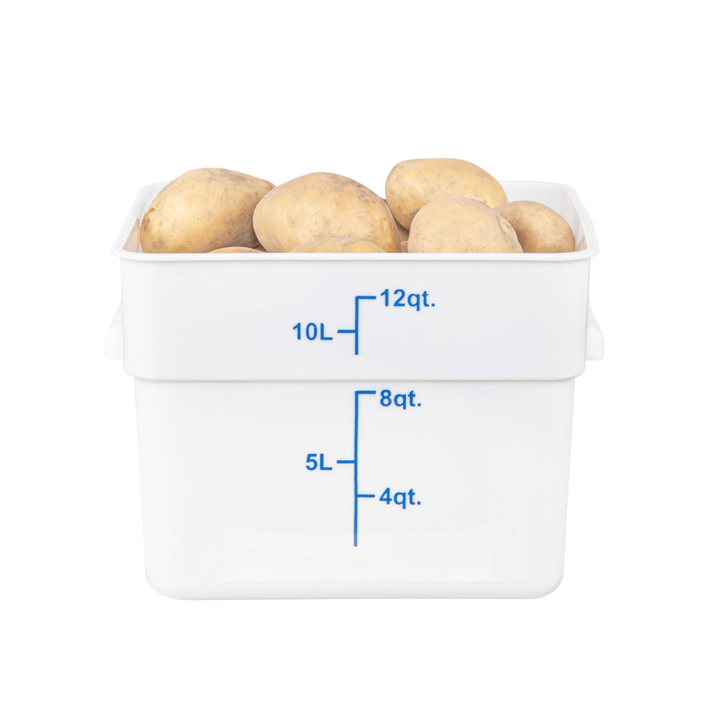 Met Lux 12 qt Square White Plastic Food Storage Container - with Blue Volume Markers - 11" x 11" x 8" - 1 count box