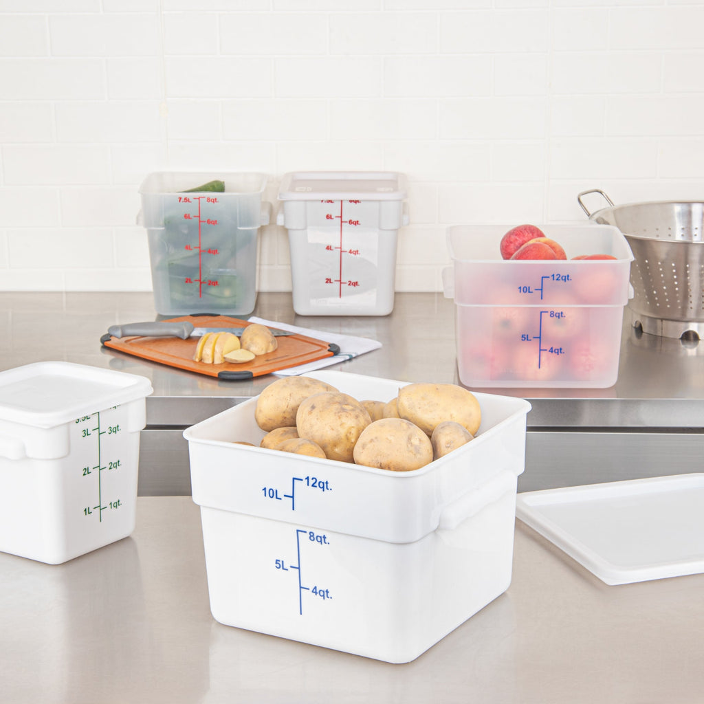 Met Lux 12 qt Square White Plastic Food Storage Container - with Blue Volume Markers - 11" x 11" x 8" - 1 count box