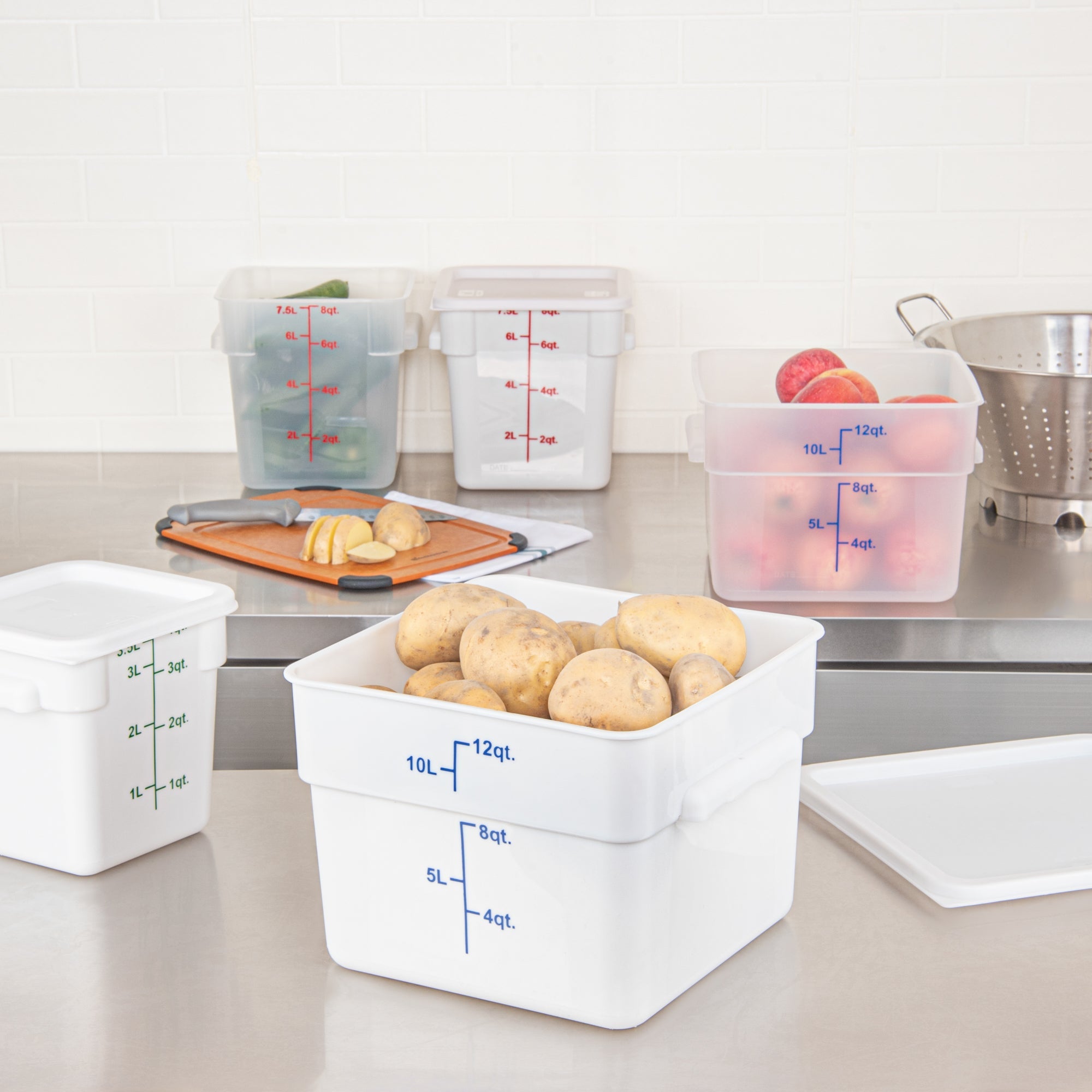 Met Lux 12 qt Square White Plastic Food Storage Container - with Blue Volume Markers - 11" x 11" x 8" - 1 count box