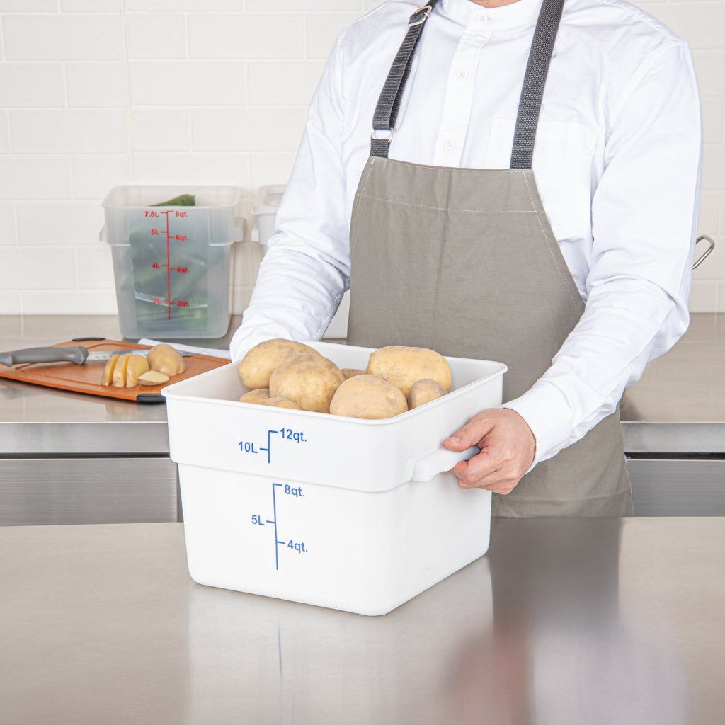 Met Lux 12 qt Square White Plastic Food Storage Container - with Blue Volume Markers - 11" x 11" x 8" - 1 count box