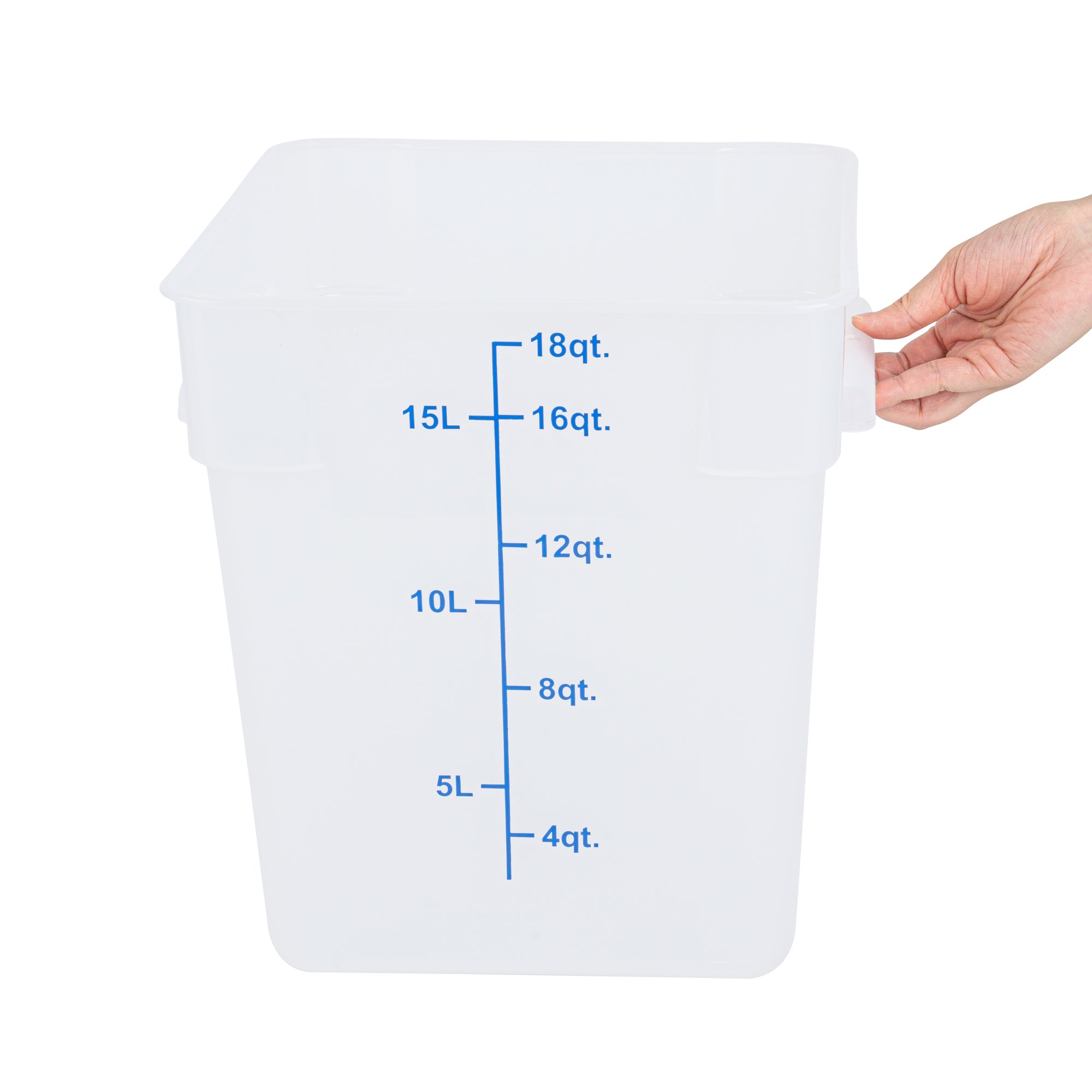 Met Lux 18 qt Square Translucent Plastic Food Storage Container - with Blue Volume Markers - 11" x 11" x 12 1/2" - 1 count box