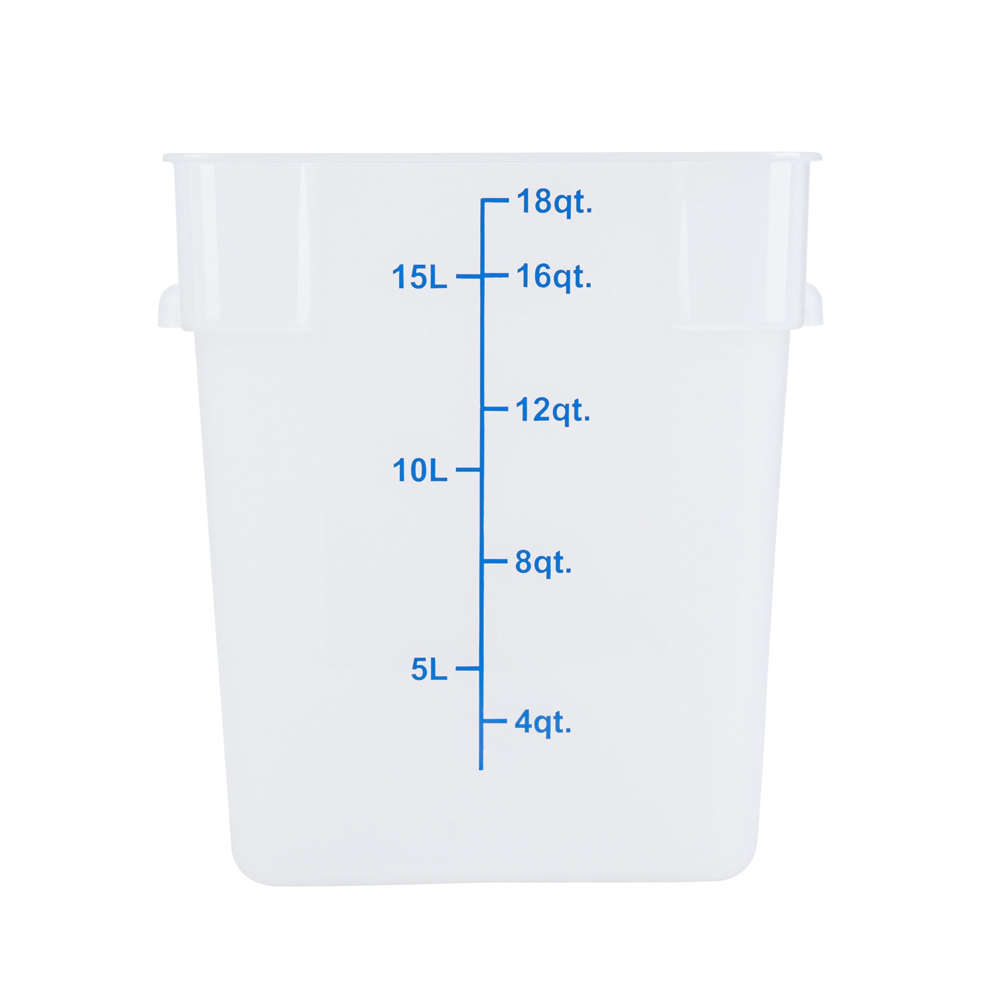Met Lux 18 qt Square Translucent Plastic Food Storage Container - with Blue Volume Markers - 11" x 11" x 12 1/2" - 1 count box