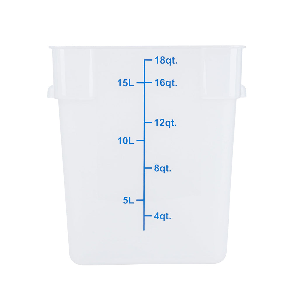 Met Lux 18 qt Square Translucent Plastic Food Storage Container - with Blue Volume Markers - 11" x 11" x 12 1/2" - 10 count box