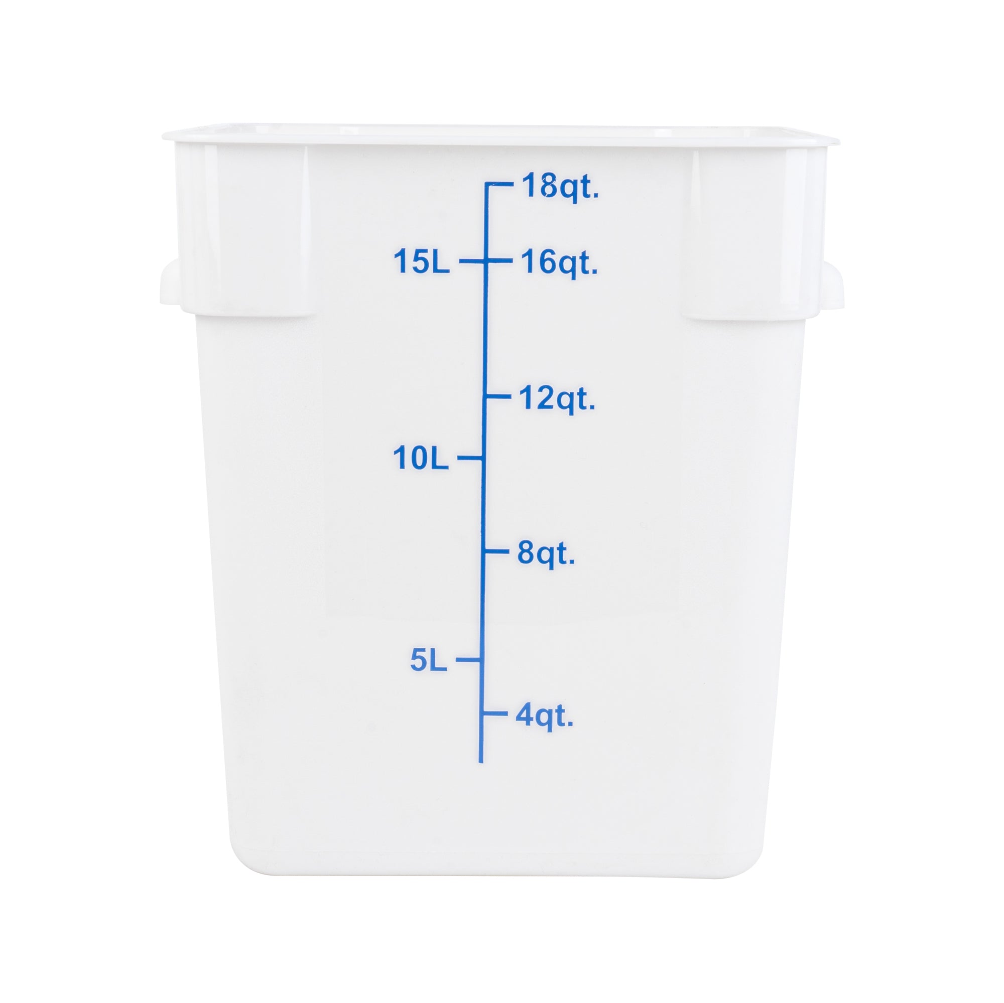 Met Lux 18 qt Square White Plastic Food Storage Container - with Blue Volume Markers - 11" x 11" x 12 1/2" - 10 count box