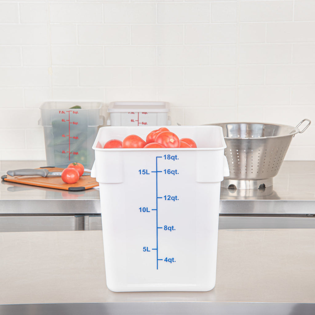 Met Lux 18 qt Square White Plastic Food Storage Container - with Blue Volume Markers - 11" x 11" x 12 1/2" - 10 count box
