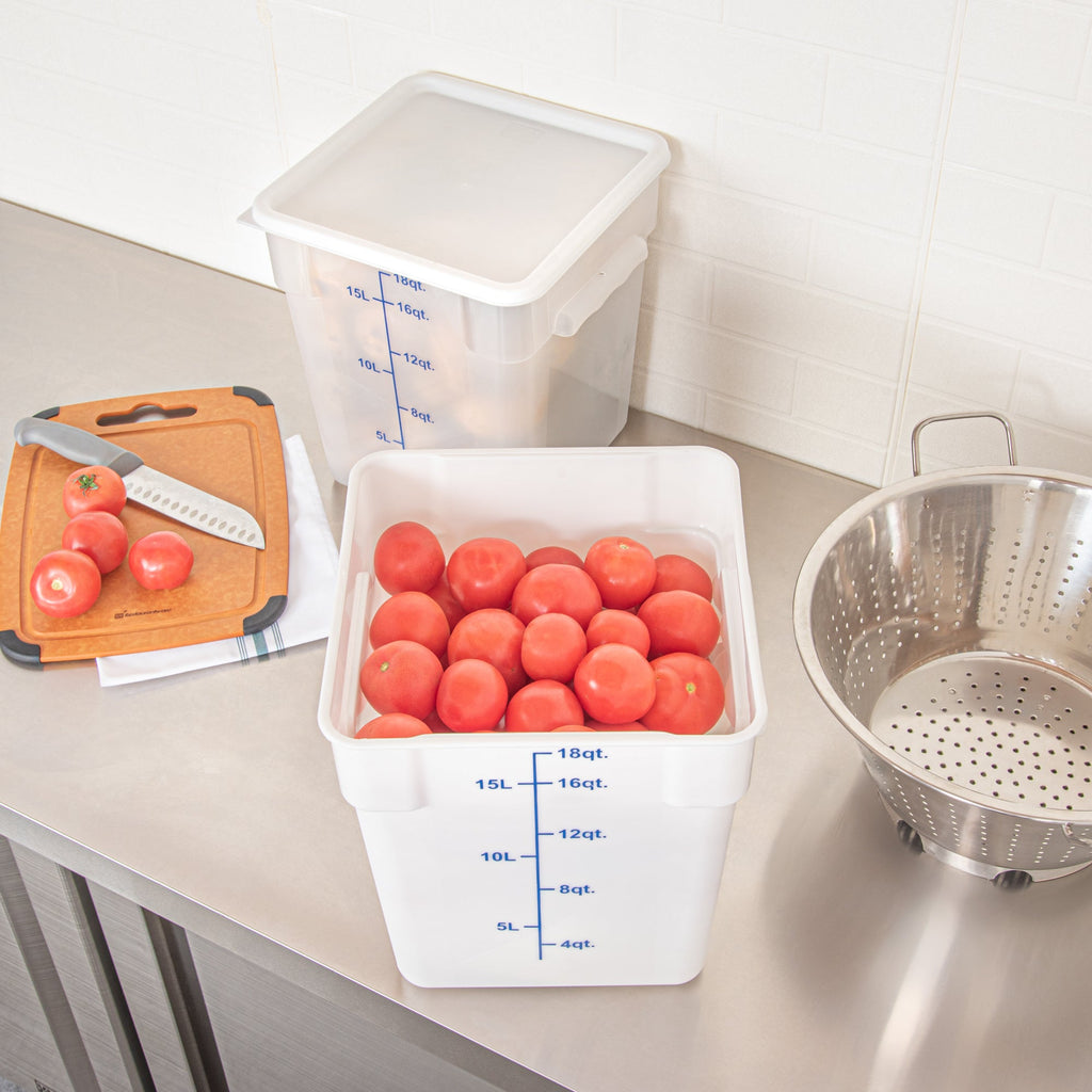 Met Lux 18 qt Square White Plastic Food Storage Container - with Blue Volume Markers - 11" x 11" x 12 1/2" - 10 count box
