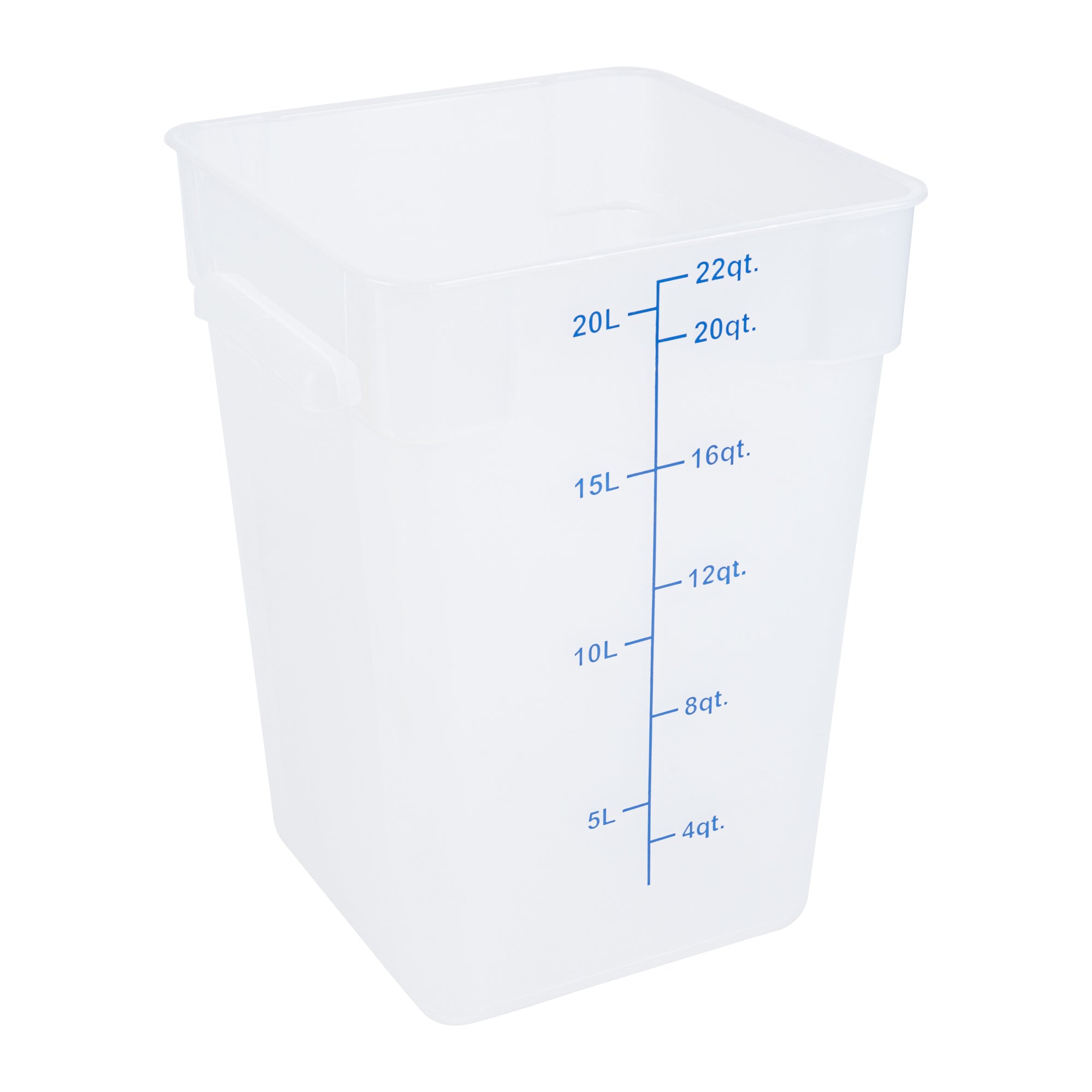 Met Lux 22 qt Square Translucent Plastic Food Storage Container - with Blue Volume Markers - 11" x 11" x 15 1/2" - 1 count box