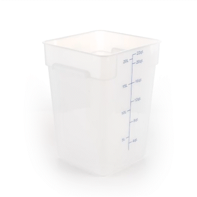 Met Lux 22 qt Square Translucent Plastic Food Storage Container - with Blue Volume Markers - 11" x 11" x 15 1/2" - 10 count box