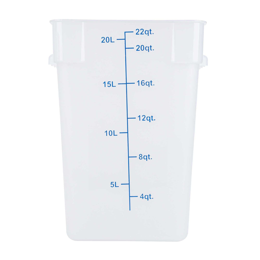 Met Lux 22 qt Square Translucent Plastic Food Storage Container - with Blue Volume Markers - 11" x 11" x 15 1/2" - 10 count box