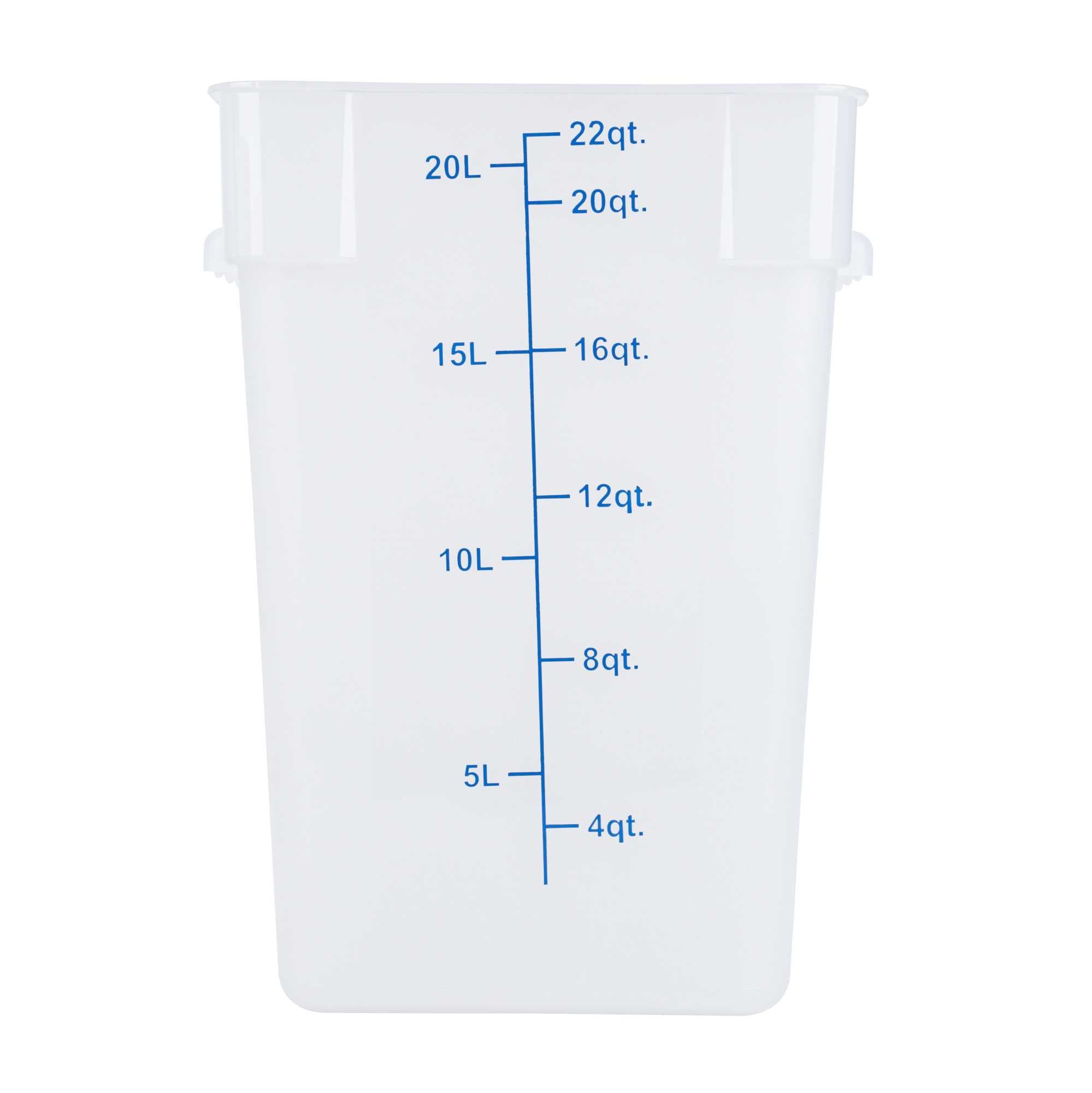 Met Lux 22 qt Square Translucent Plastic Food Storage Container - with Blue Volume Markers - 11" x 11" x 15 1/2" - 10 count box