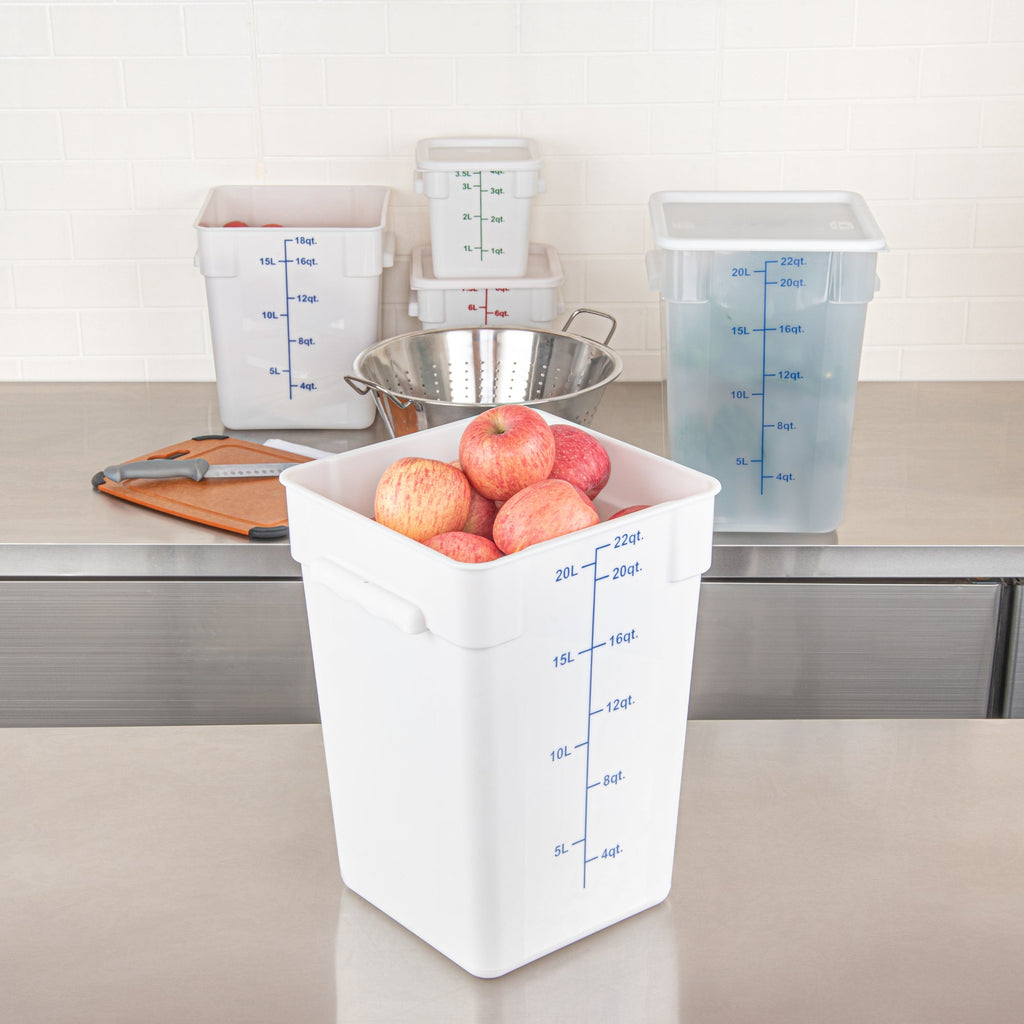 Met Lux 22 qt Square White Plastic Food Storage Container - with Blue Volume Markers - 11" x 11" x 15 1/2" - 10 count box