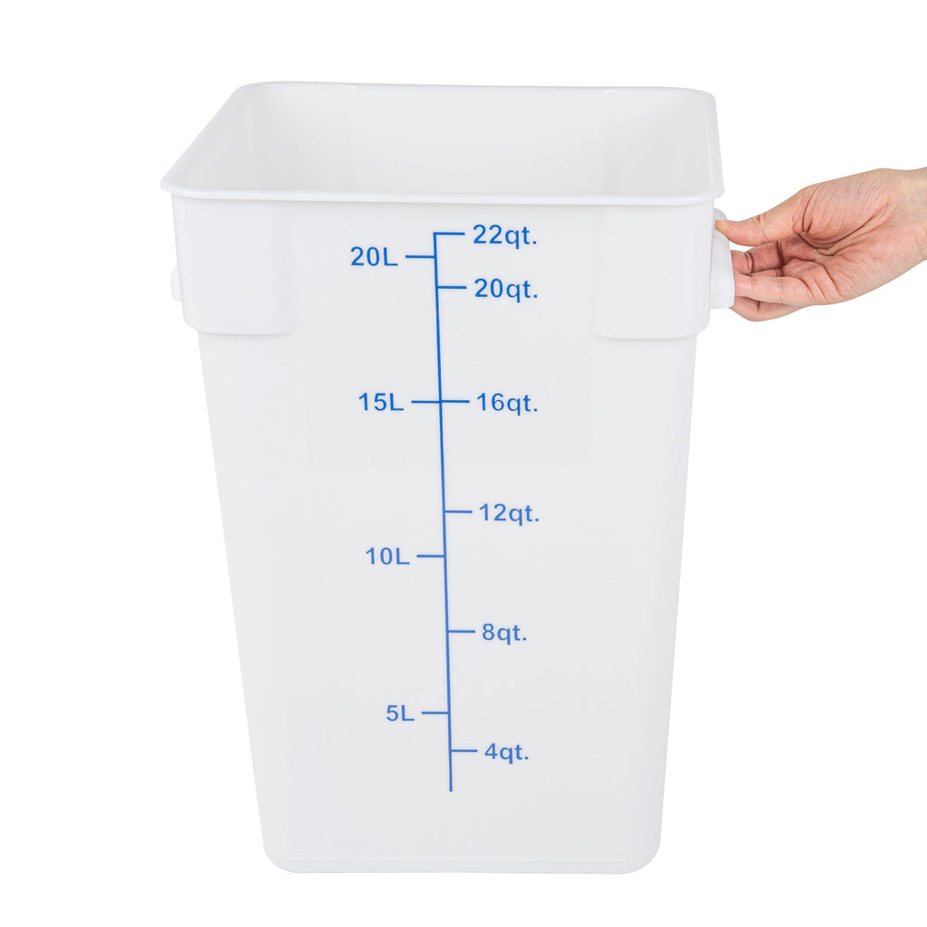 Met Lux 22 qt Square White Plastic Food Storage Container - with Blue Volume Markers - 11" x 11" x 15 1/2" - 10 count box