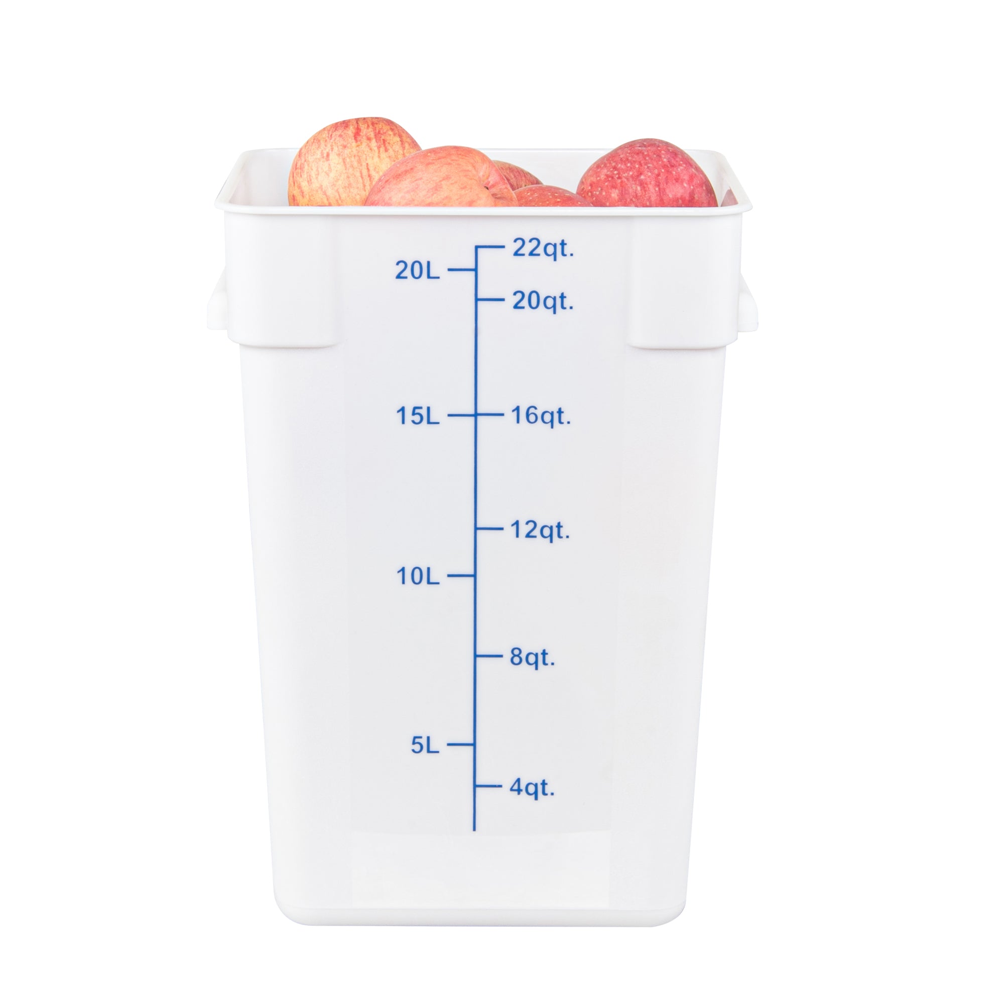 Met Lux 22 qt Square White Plastic Food Storage Container - with Blue Volume Markers - 11" x 11" x 15 1/2" - 10 count box