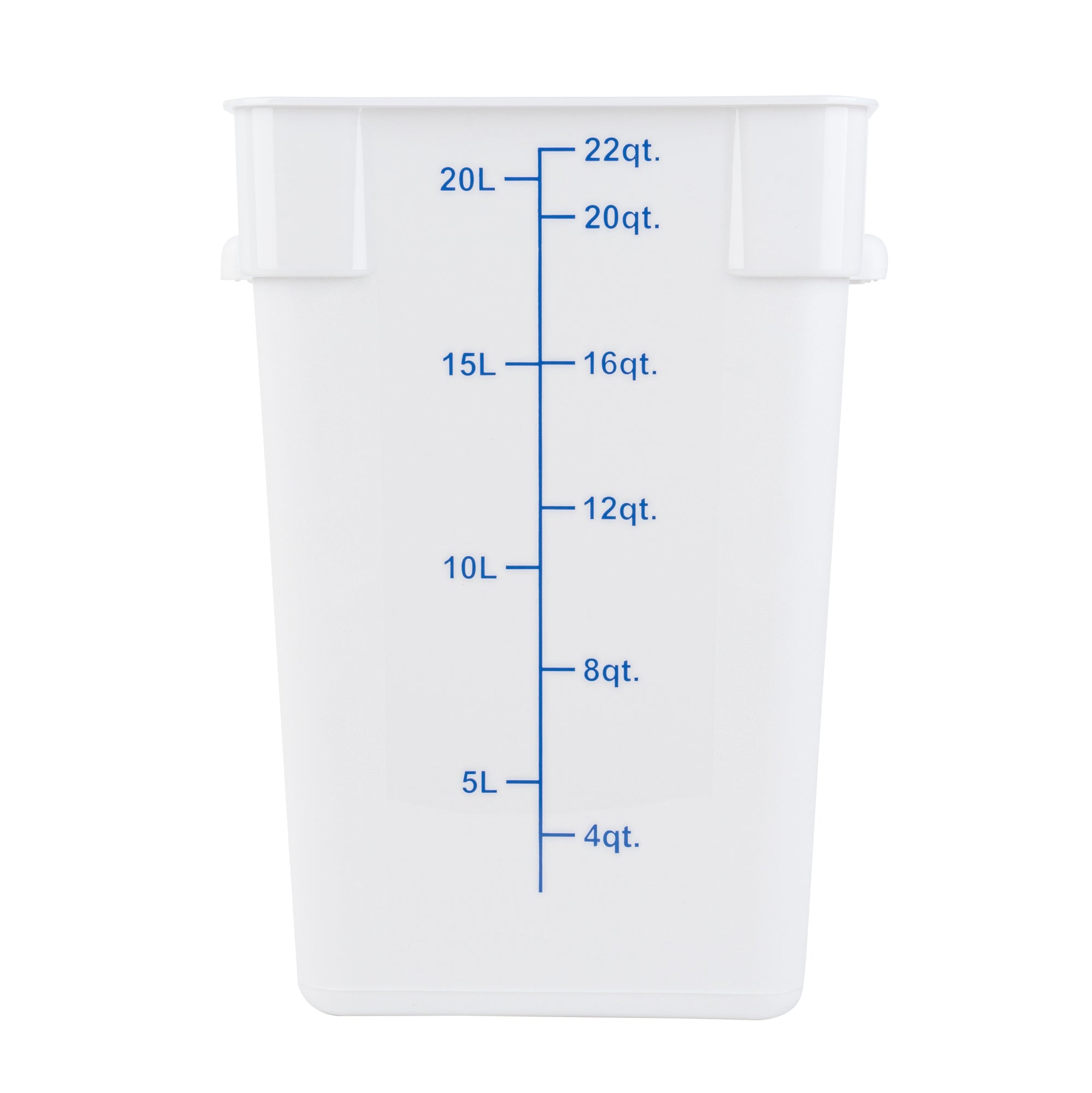 Met Lux 22 qt Square White Plastic Food Storage Container - with Blue Volume Markers - 11" x 11" x 15 1/2" - 10 count box