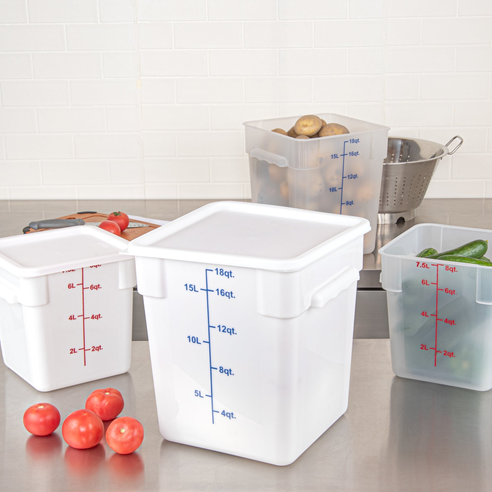 Met Lux Square White Plastic Food Storage Container Lid - Fits 12, 18 and 22 qt - 10 count box