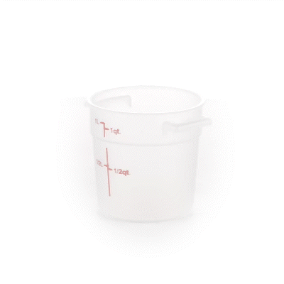 Met Lux 1 qt Round Translucent Plastic Food Storage Container - with Red Volume Markers - 5" x 5" x 5" - 1 count box
