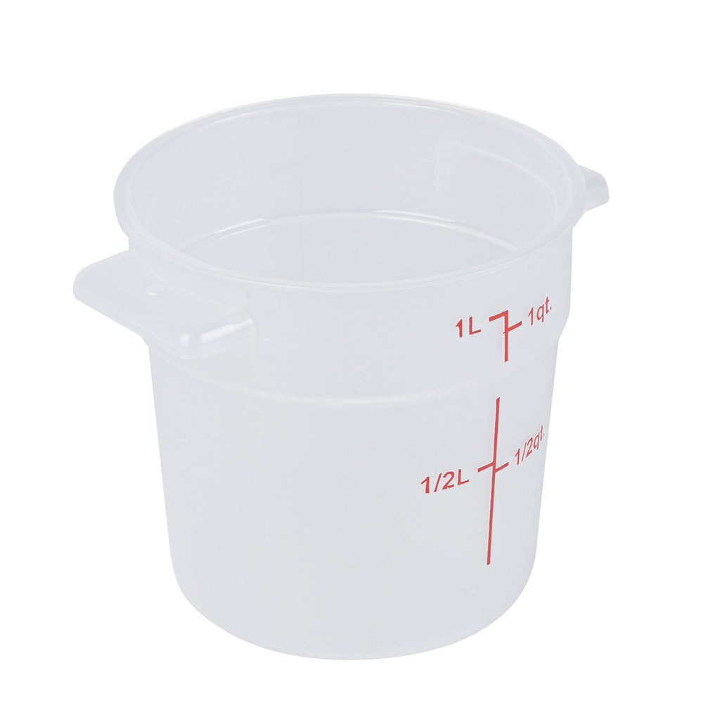 Met Lux 1 qt Round Translucent Plastic Food Storage Container - with Red Volume Markers - 5" x 5" x 5" - 10 count box