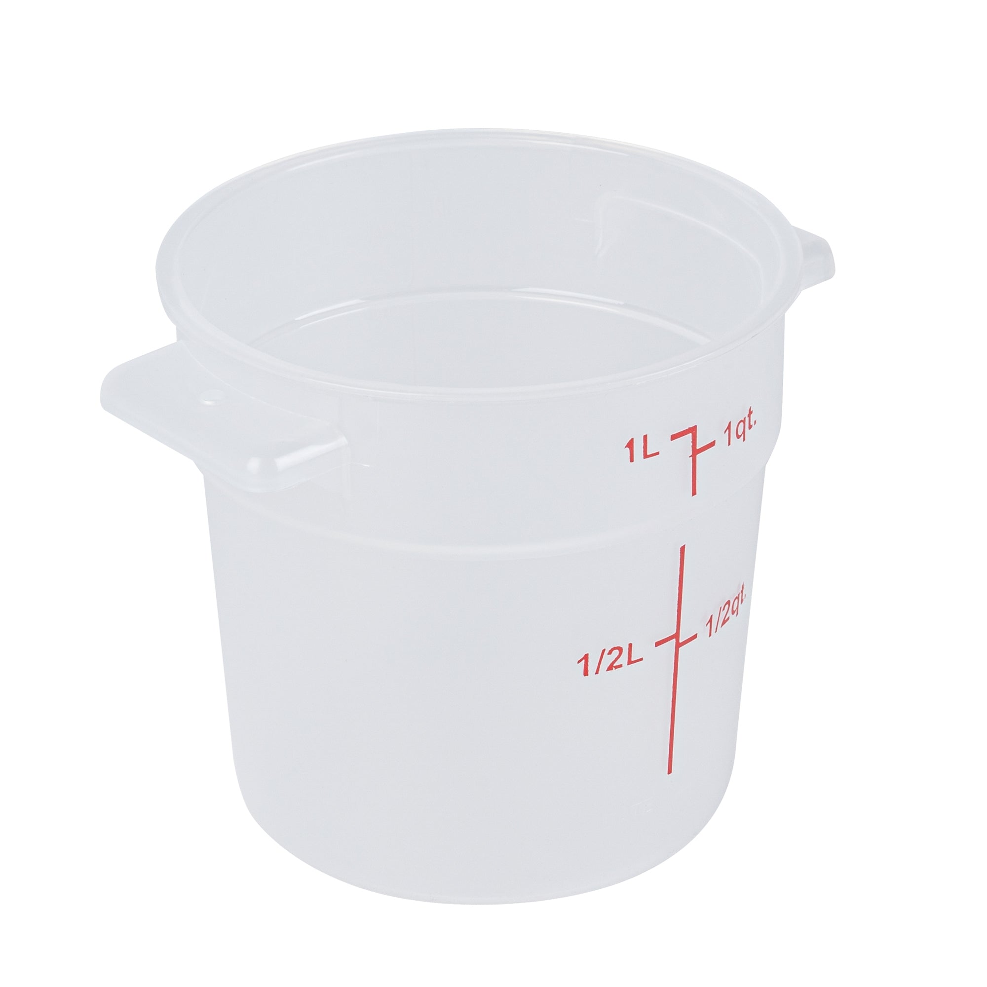 Met Lux 1 qt Round Translucent Plastic Food Storage Container - with Red Volume Markers - 5" x 5" x 5" - 10 count box