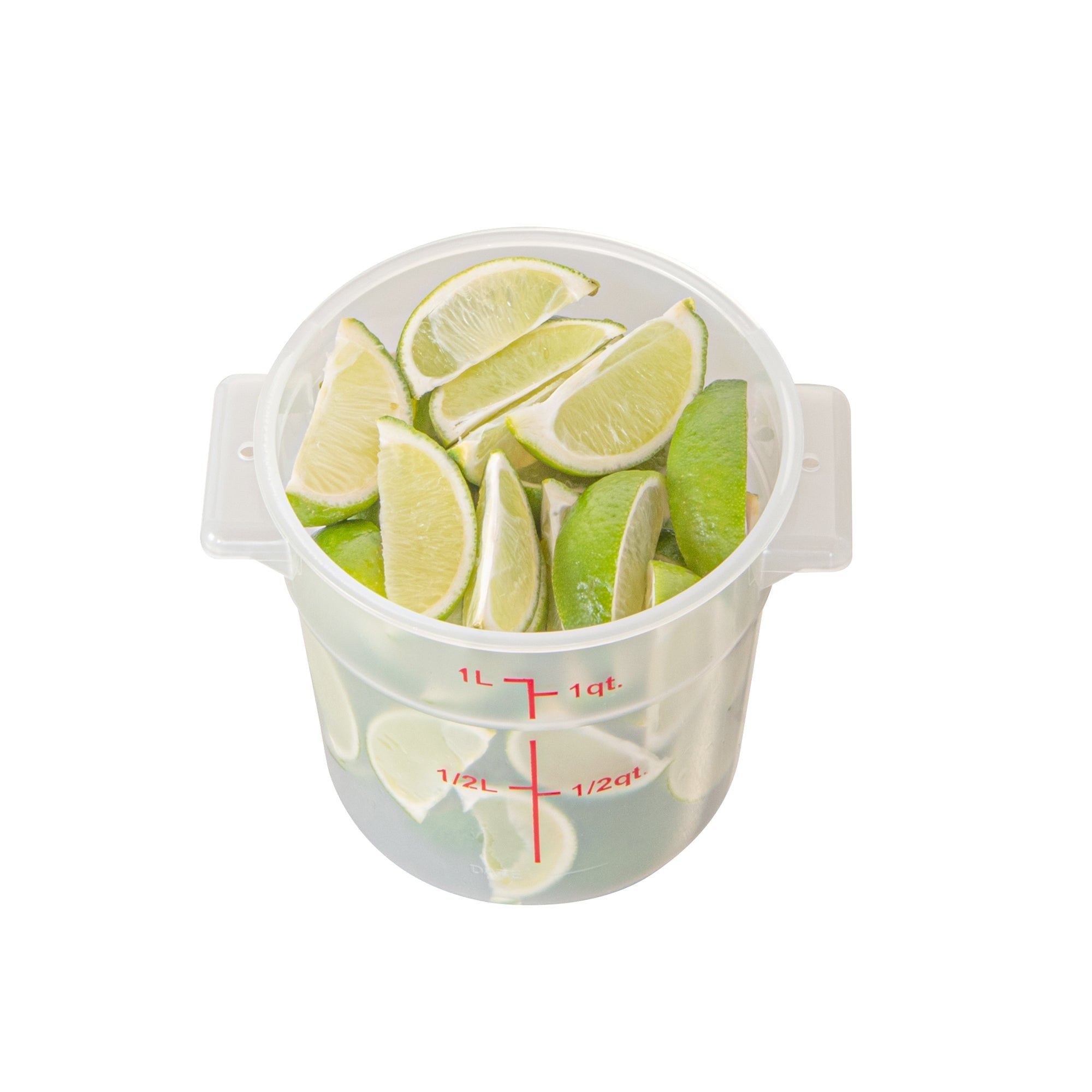 Met Lux 1 qt Round Translucent Plastic Food Storage Container - with Red Volume Markers - 5" x 5" x 5" - 10 count box