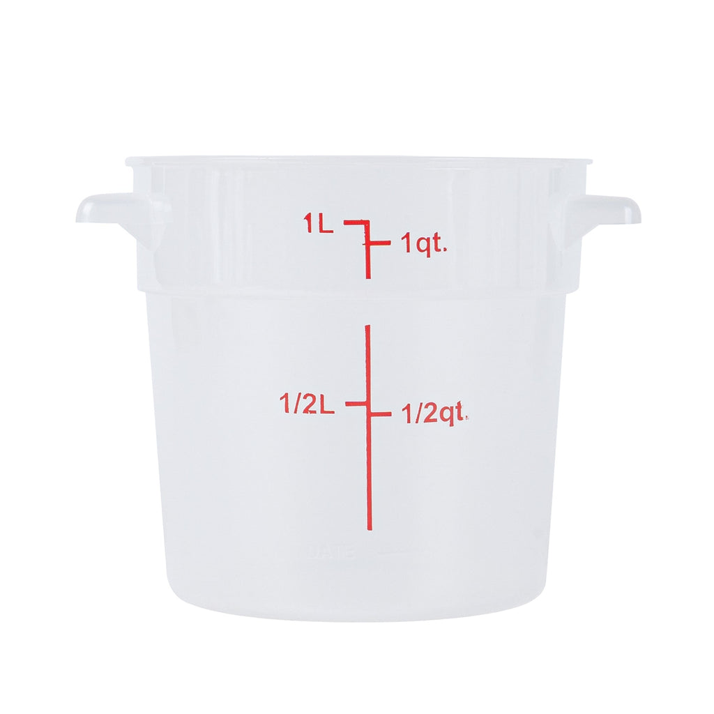 Met Lux 1 qt Round Translucent Plastic Food Storage Container - with Red Volume Markers - 5" x 5" x 5" - 10 count box