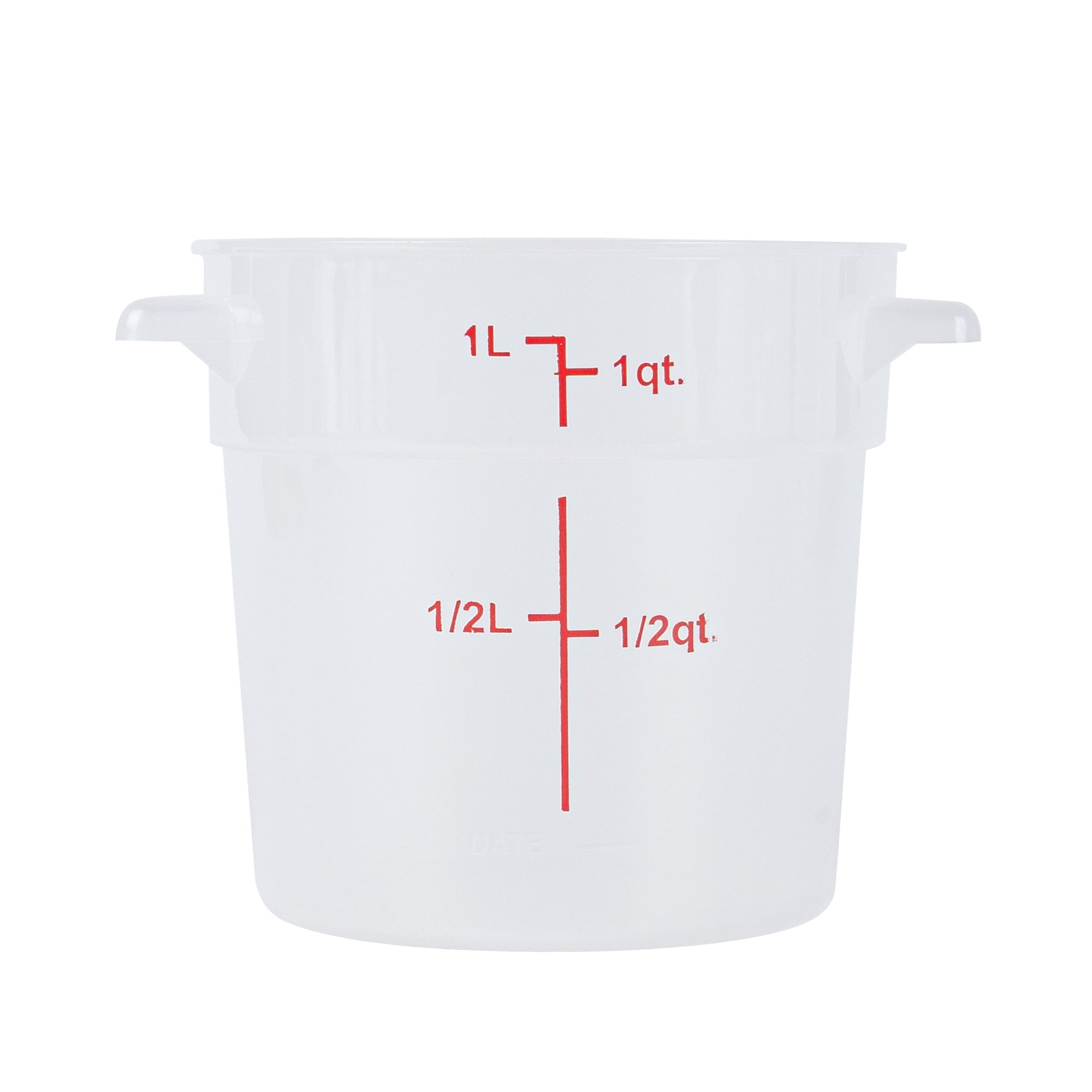 Met Lux 1 qt Round Translucent Plastic Food Storage Container - with Red Volume Markers - 5" x 5" x 5" - 10 count box