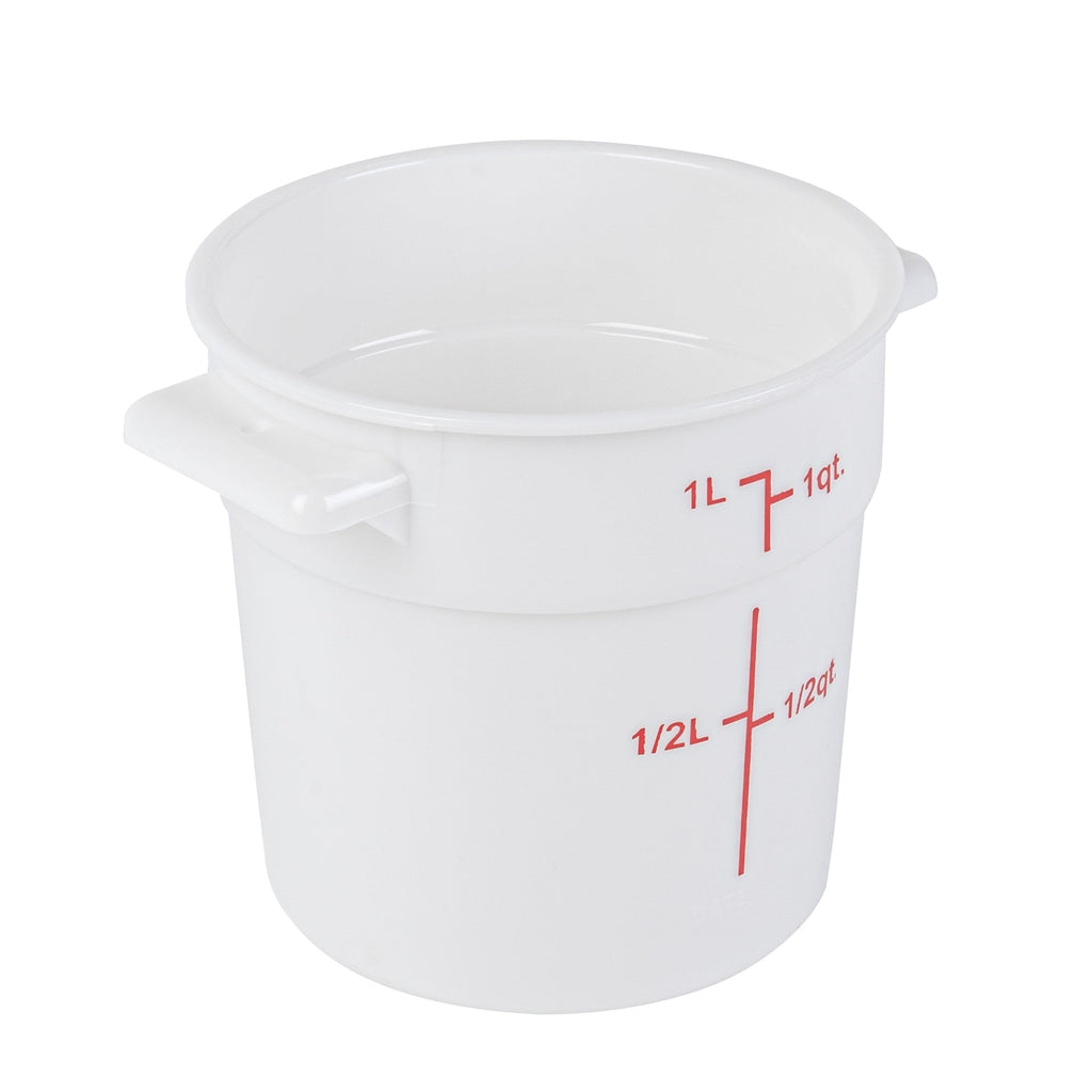 Met Lux 1 qt Round White Plastic Food Storage Container - with Red Volume Markers - 5" x 5" x 5" - 1 count box