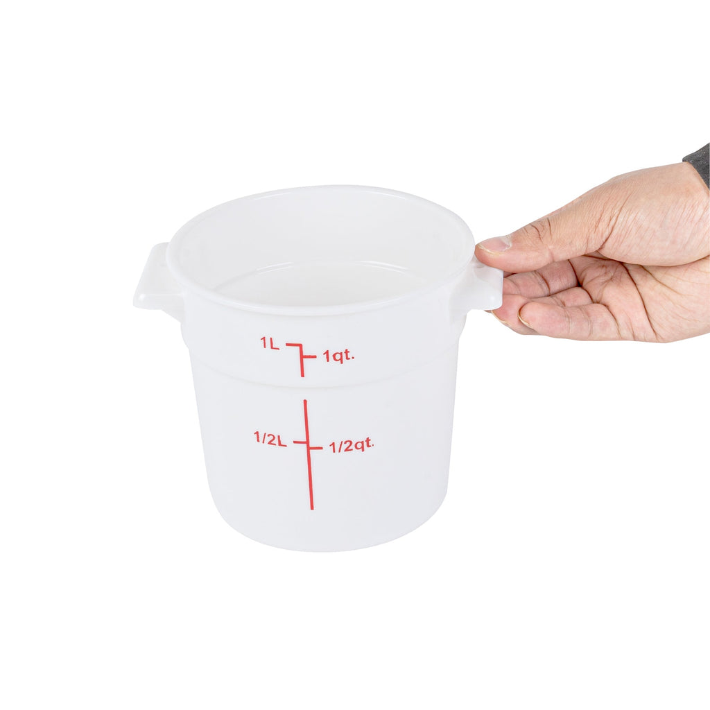 Met Lux 1 qt Round White Plastic Food Storage Container - with Red Volume Markers - 5" x 5" x 5" - 1 count box