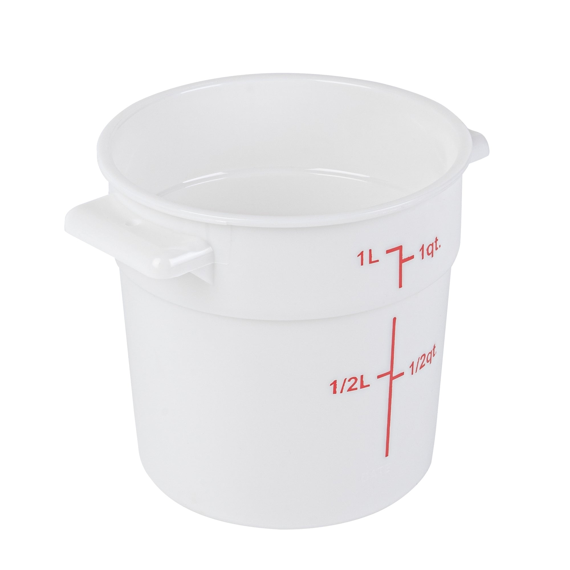 Met Lux 1 qt Round White Plastic Food Storage Container - with Red Volume Markers - 5" x 5" x 5" - 10 count box