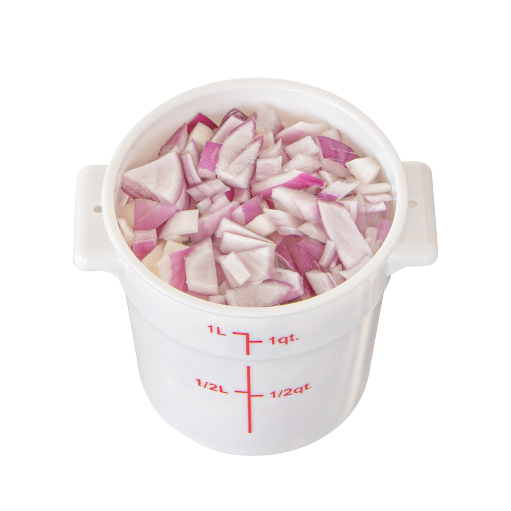 Met Lux 1 qt Round White Plastic Food Storage Container - with Red Volume Markers - 5" x 5" x 5" - 10 count box