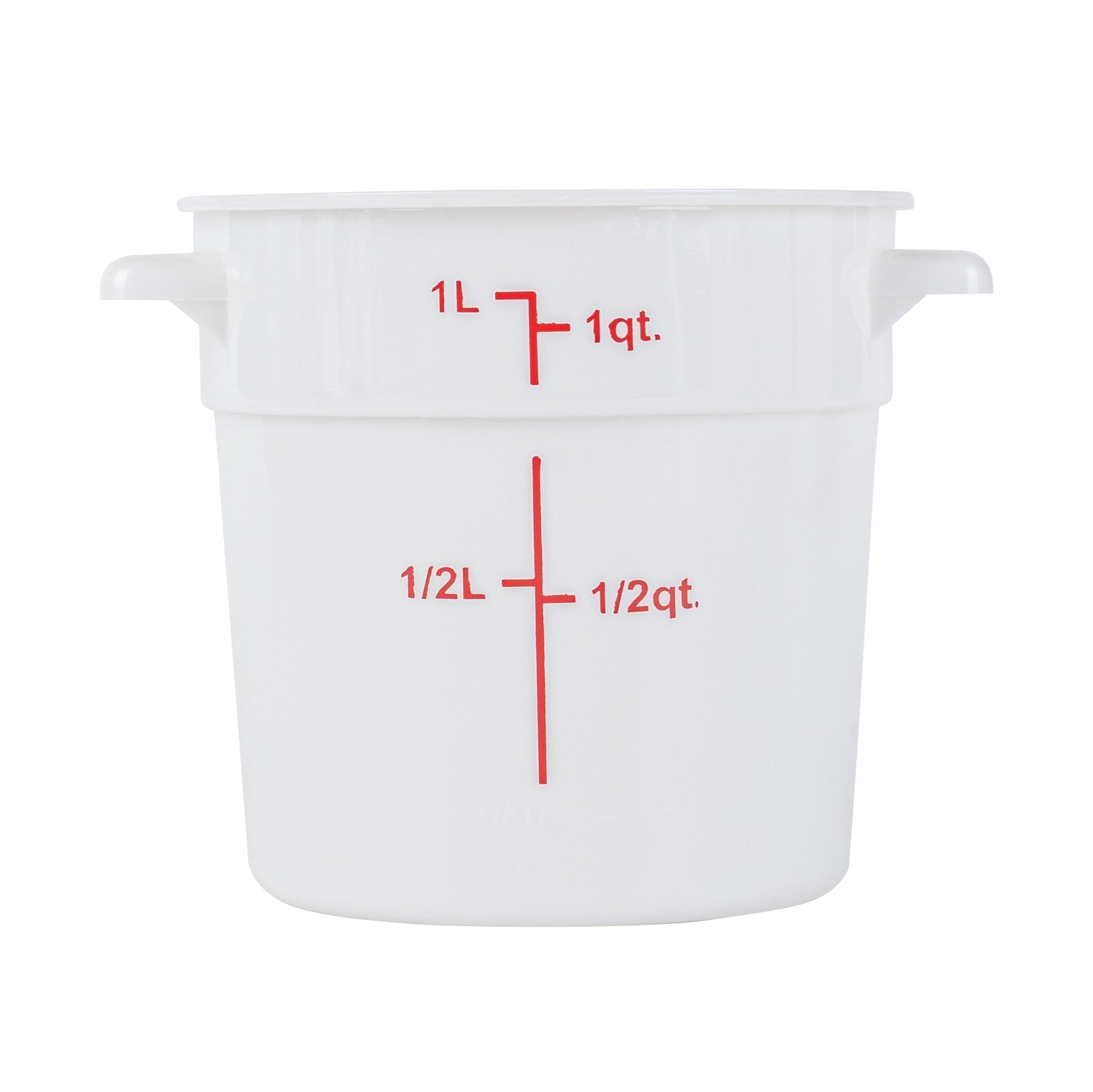 Met Lux 1 qt Round White Plastic Food Storage Container - with Red Volume Markers - 5" x 5" x 5" - 10 count box