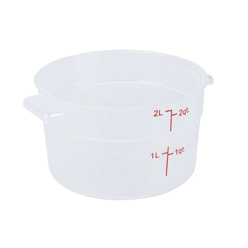 Met Lux 2 qt Round Translucent Plastic Food Storage Container - with Red Volume Markers - 7 1/4" x 7 1/4" x 4 1/4" - 1 count box